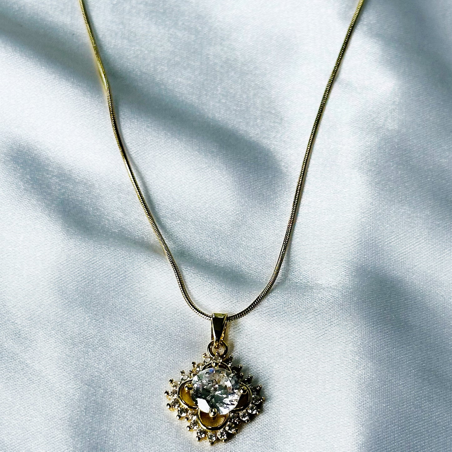 Solitaire Cubic Zircon American Diamond Gold Plated Stainless Steel Necklace