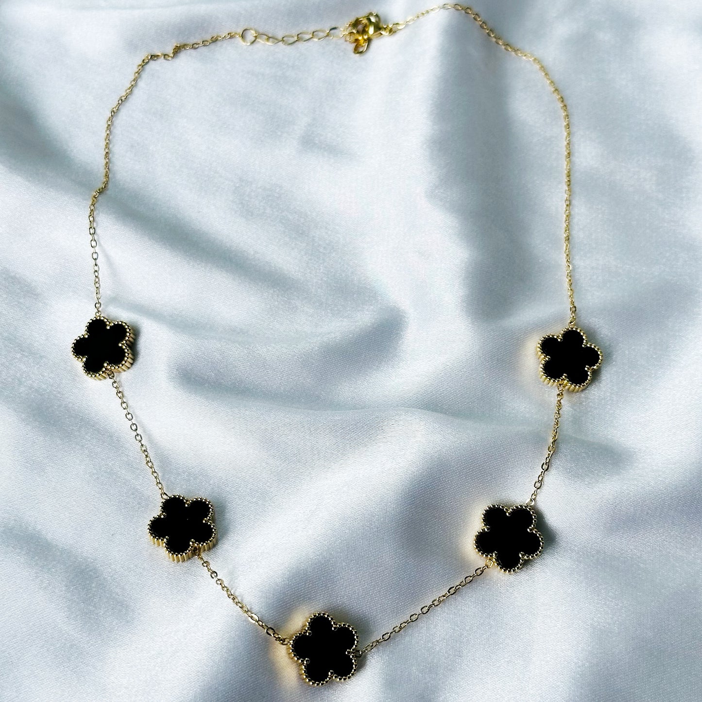 Floral Design Black/Gold Plated Stainless Steel Necklace