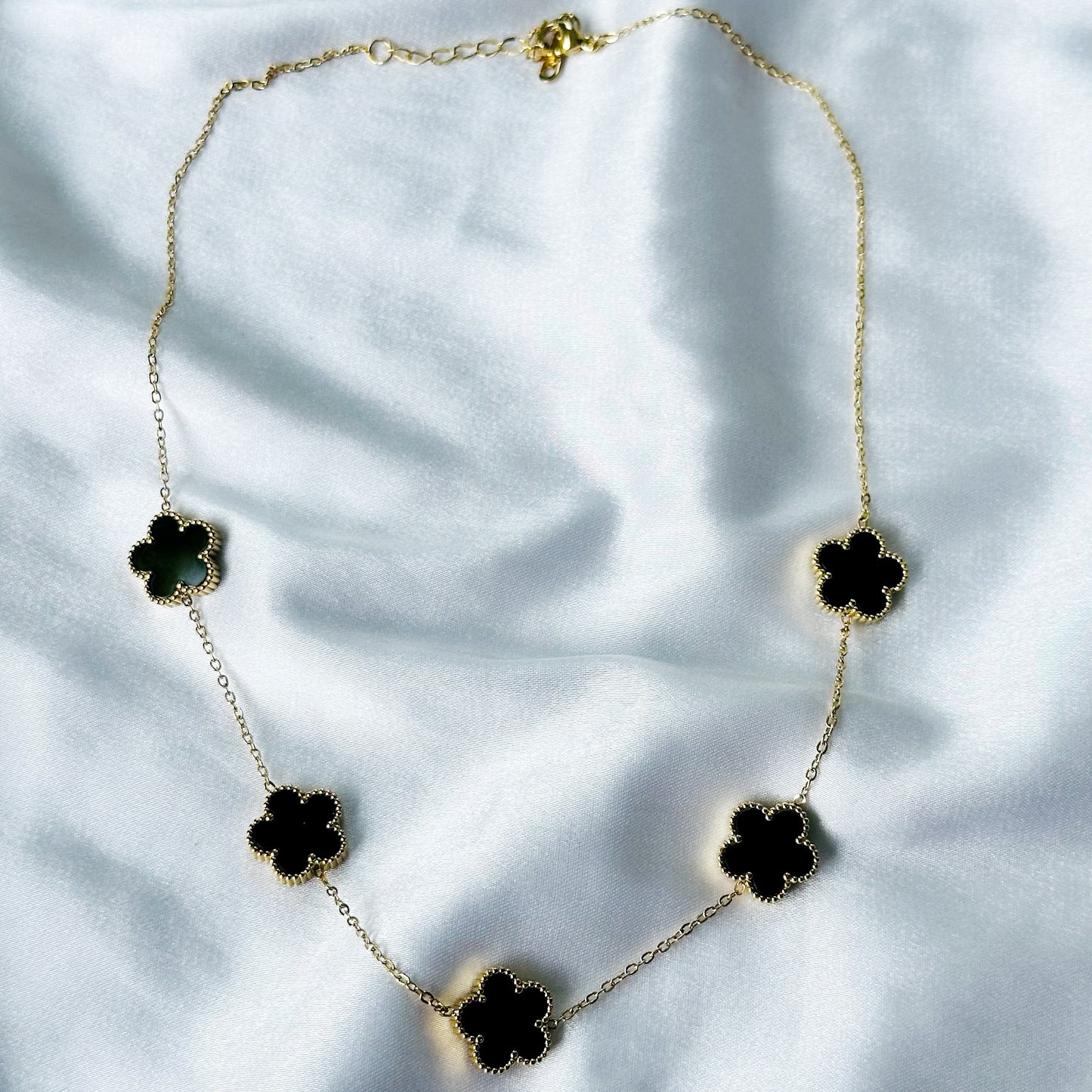 Floral Design Black/Gold Plated Stainless Steel Necklace