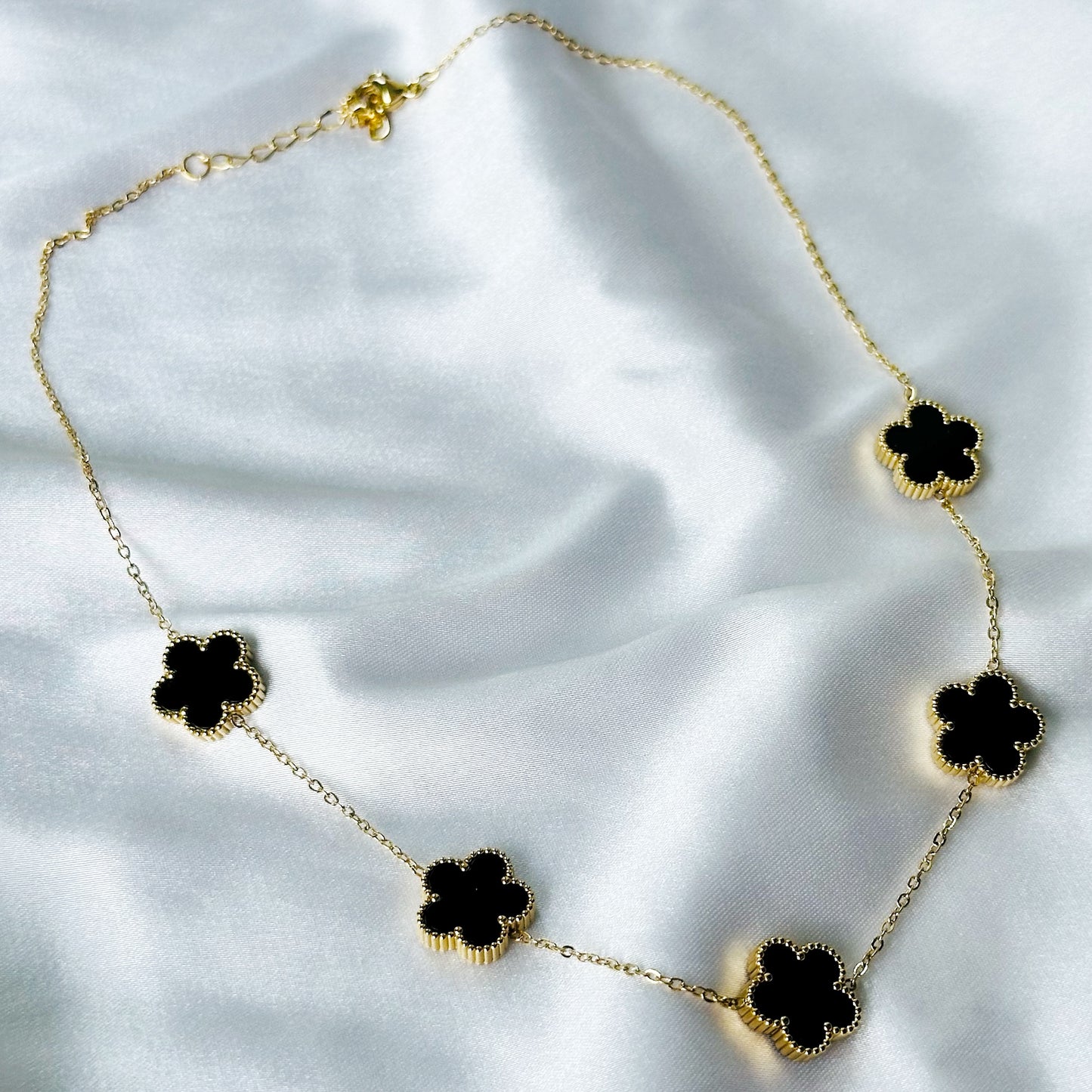 Floral Design Black/Gold Plated Stainless Steel Necklace