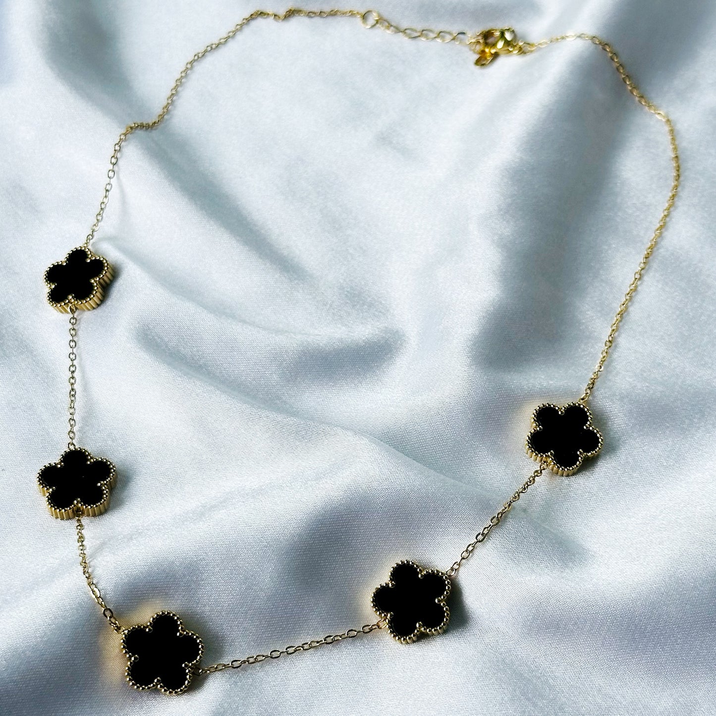 Floral Design Black/Gold Plated Stainless Steel Necklace