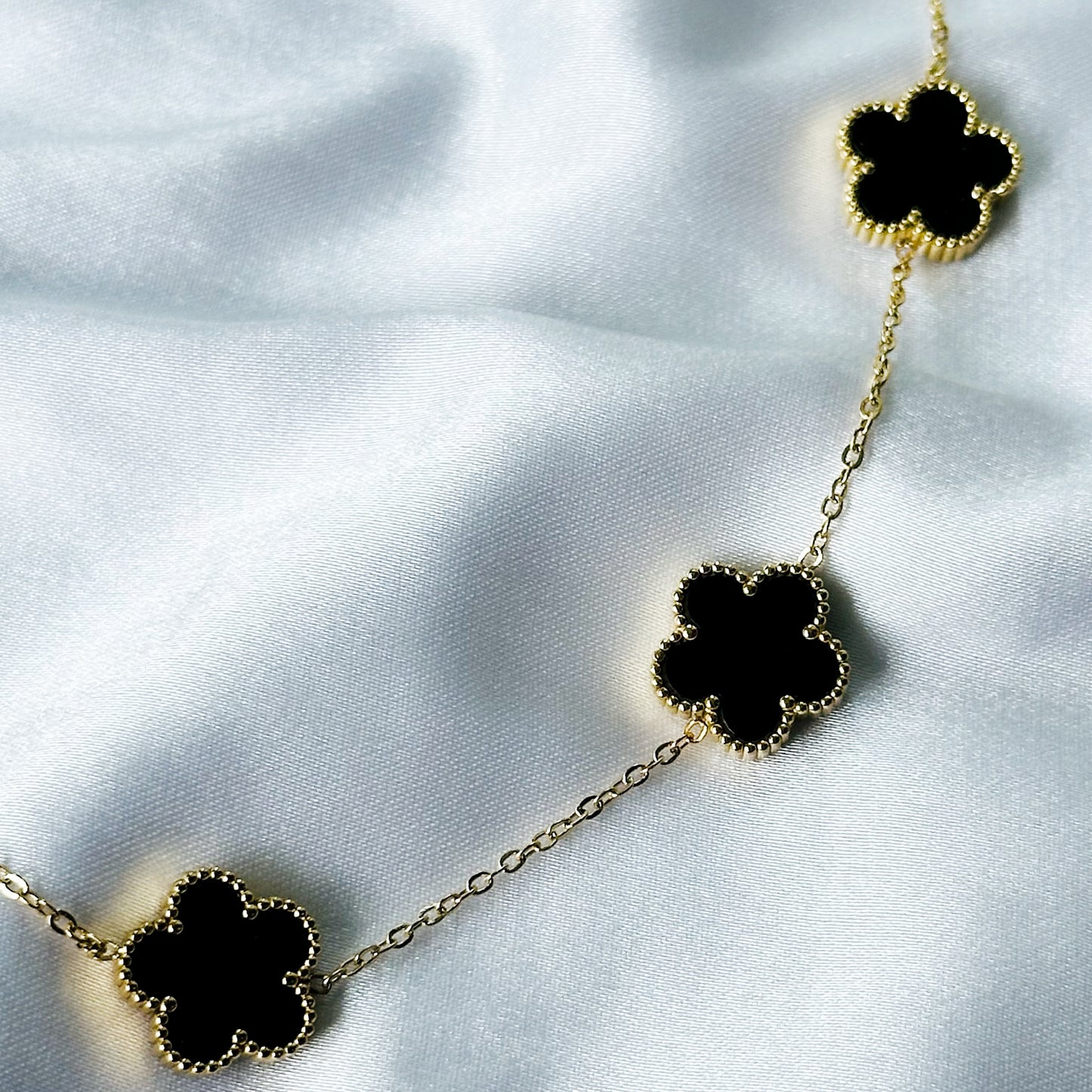 Black Flower Design American Diamond Gold Plated Anti-Tarnish Necklace