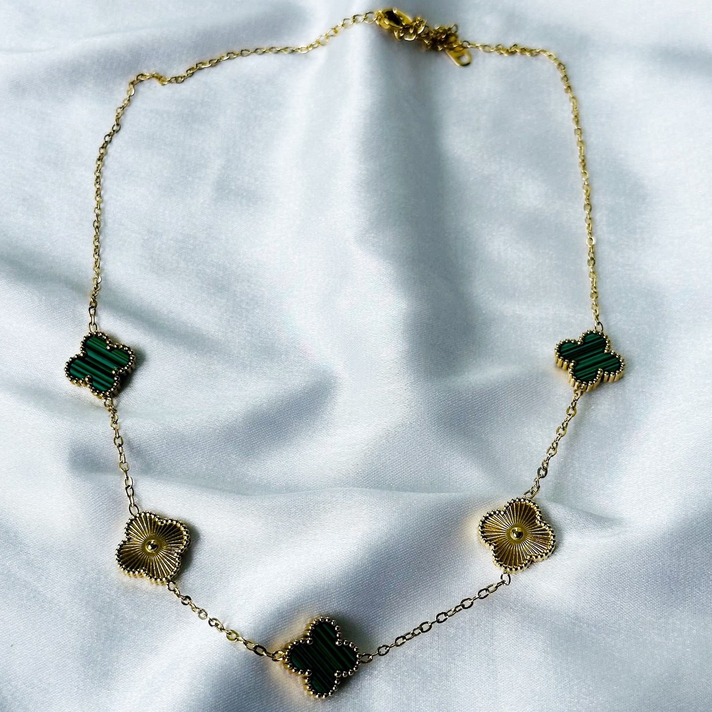 Floral Design Green/Gold Plated Stainless Steel Necklace