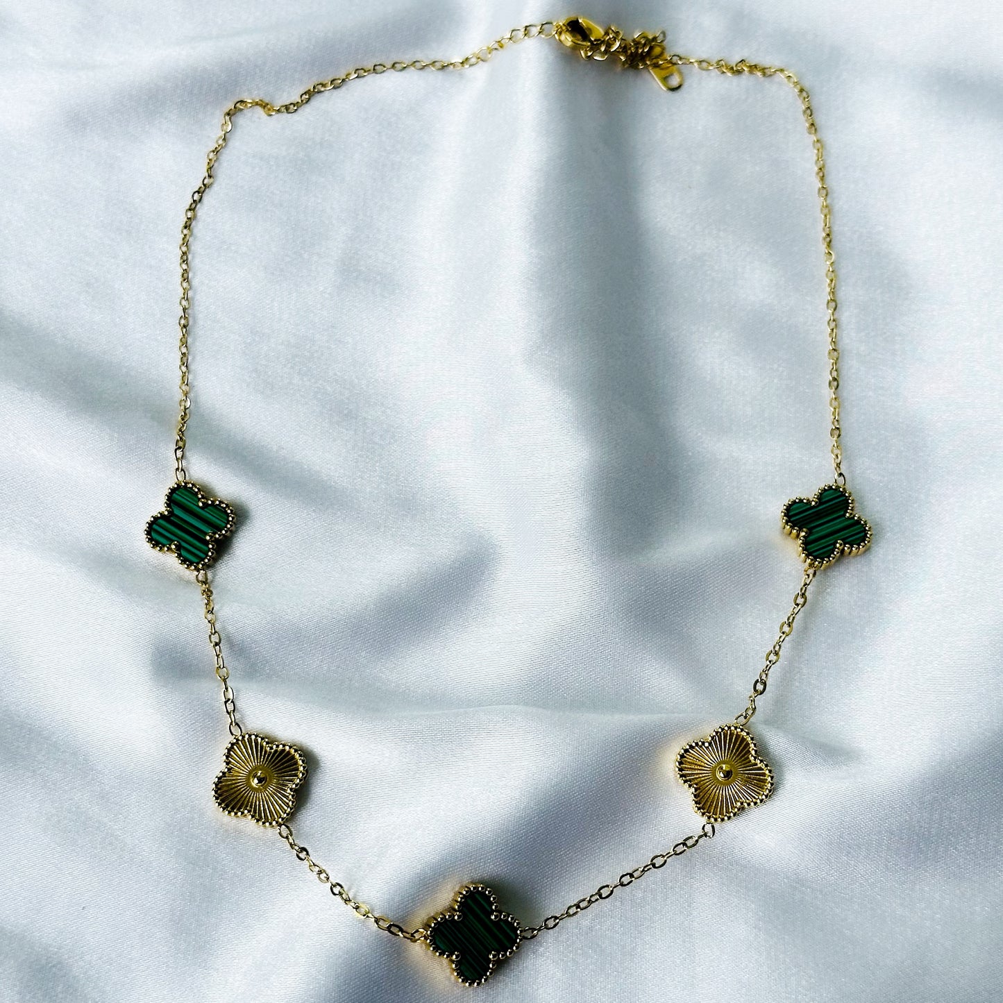 Floral Design Green/Gold Plated Stainless Steel Necklace