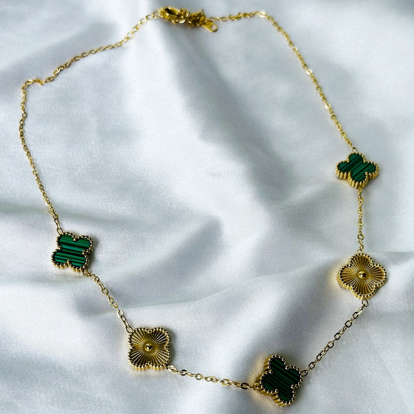 Floral Design Green/Gold Plated Stainless Steel Necklace