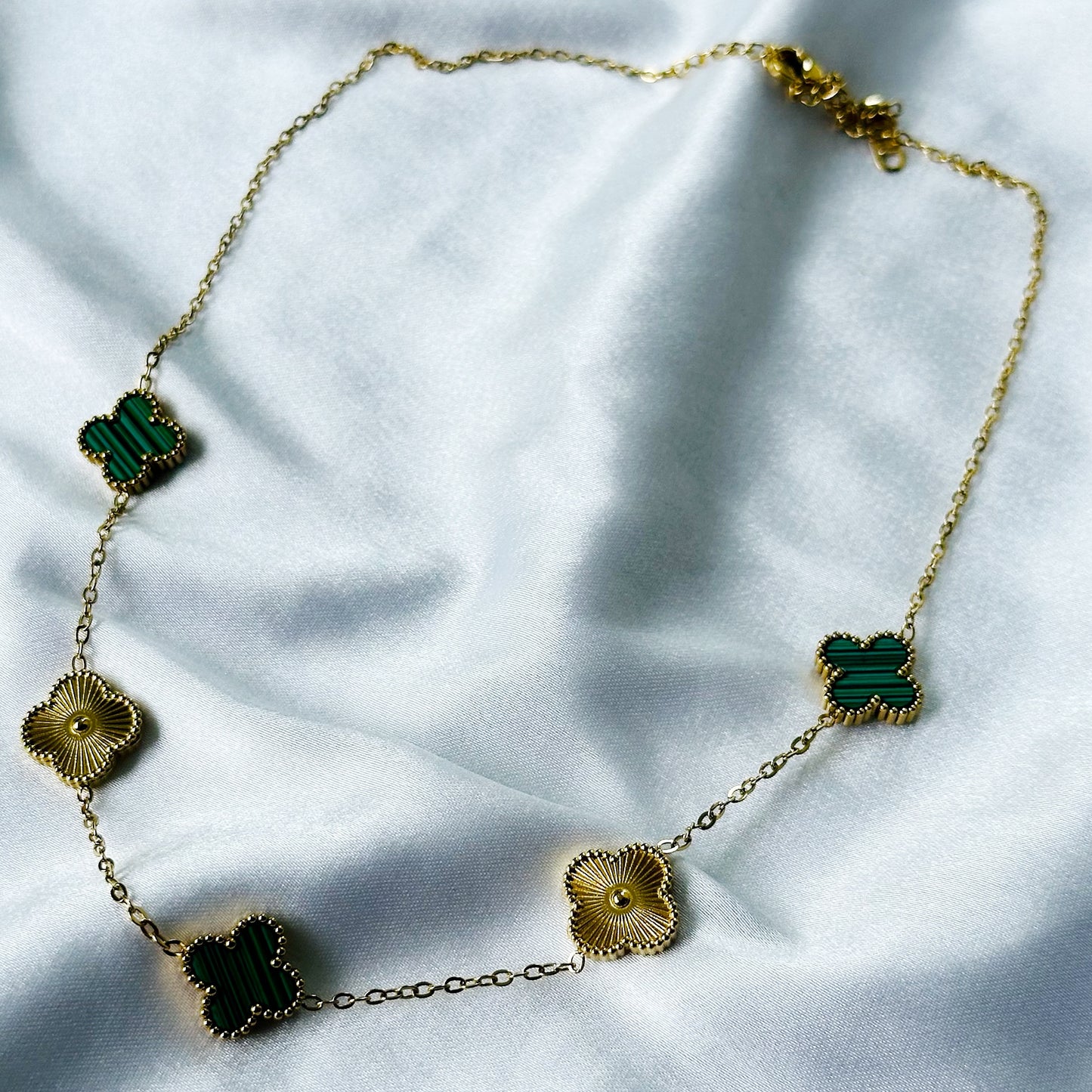Floral Design Green/Gold Plated Stainless Steel Necklace