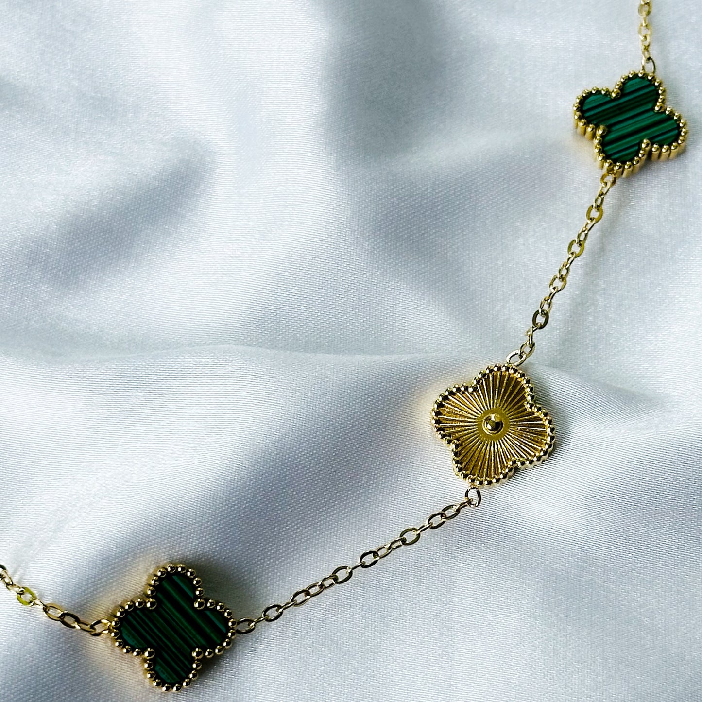 Floral Design Green/Gold Plated Stainless Steel Necklace