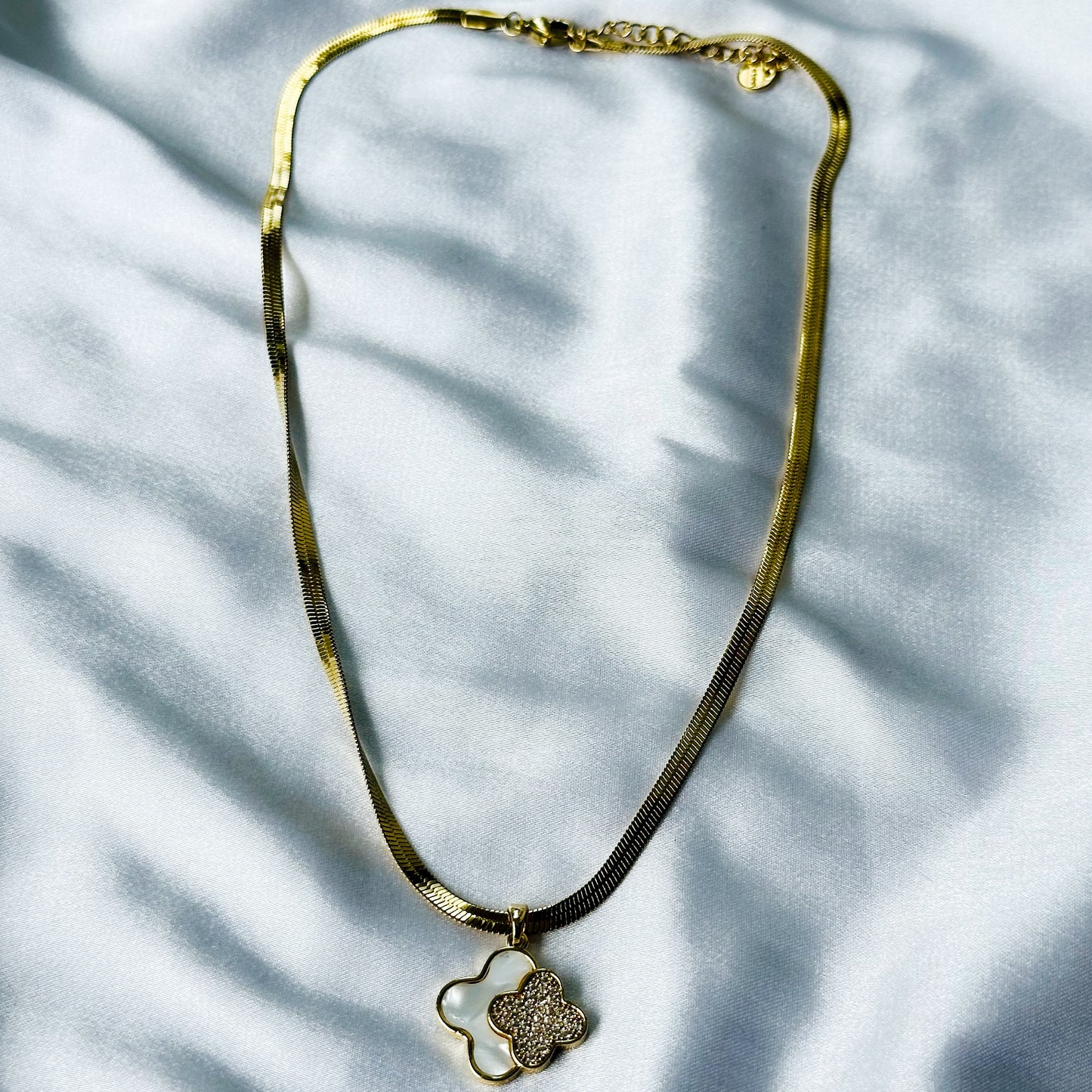 Floral Design American Diamond Gold Plated Stainless Steel Necklace
