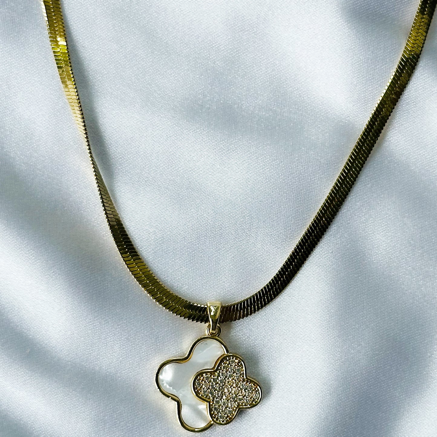 Floral Design American Diamond Gold Plated Stainless Steel Necklace