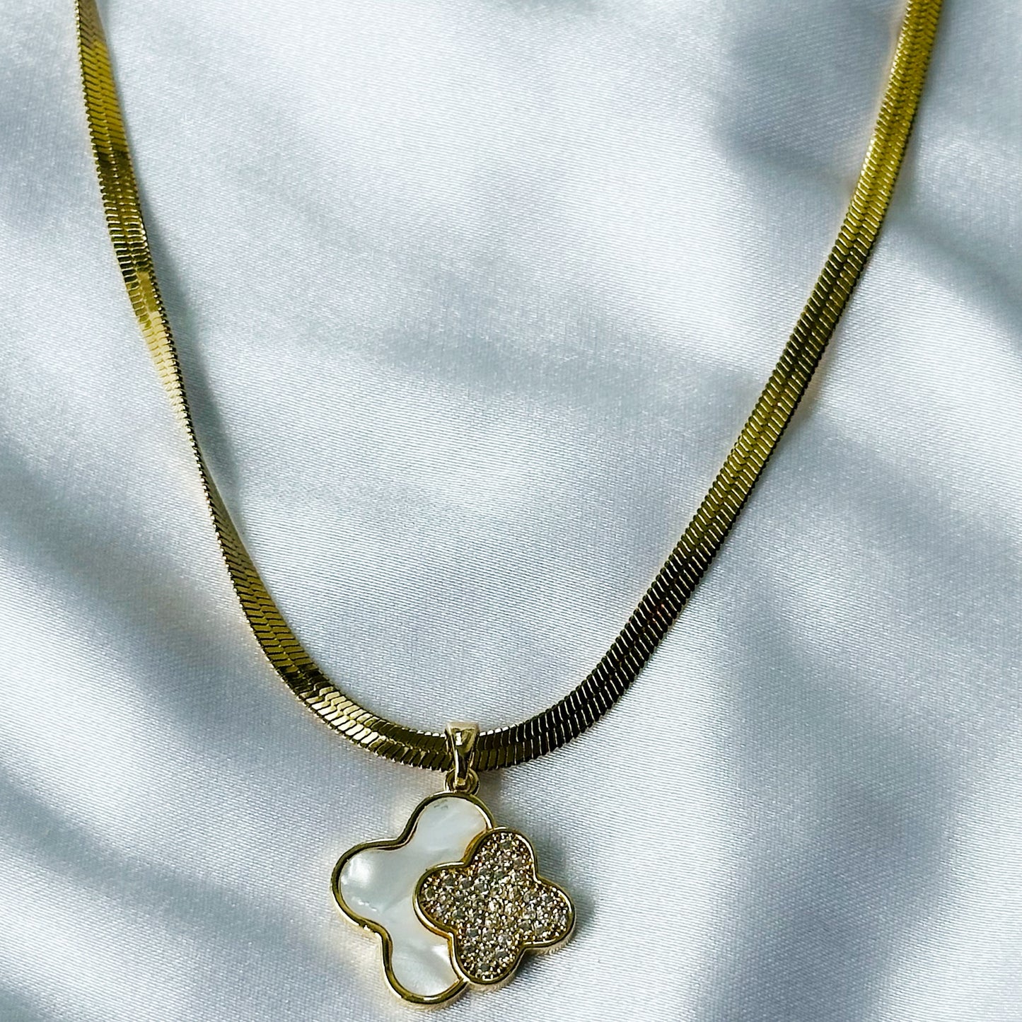 Floral Design American Diamond Gold Plated Stainless Steel Necklace
