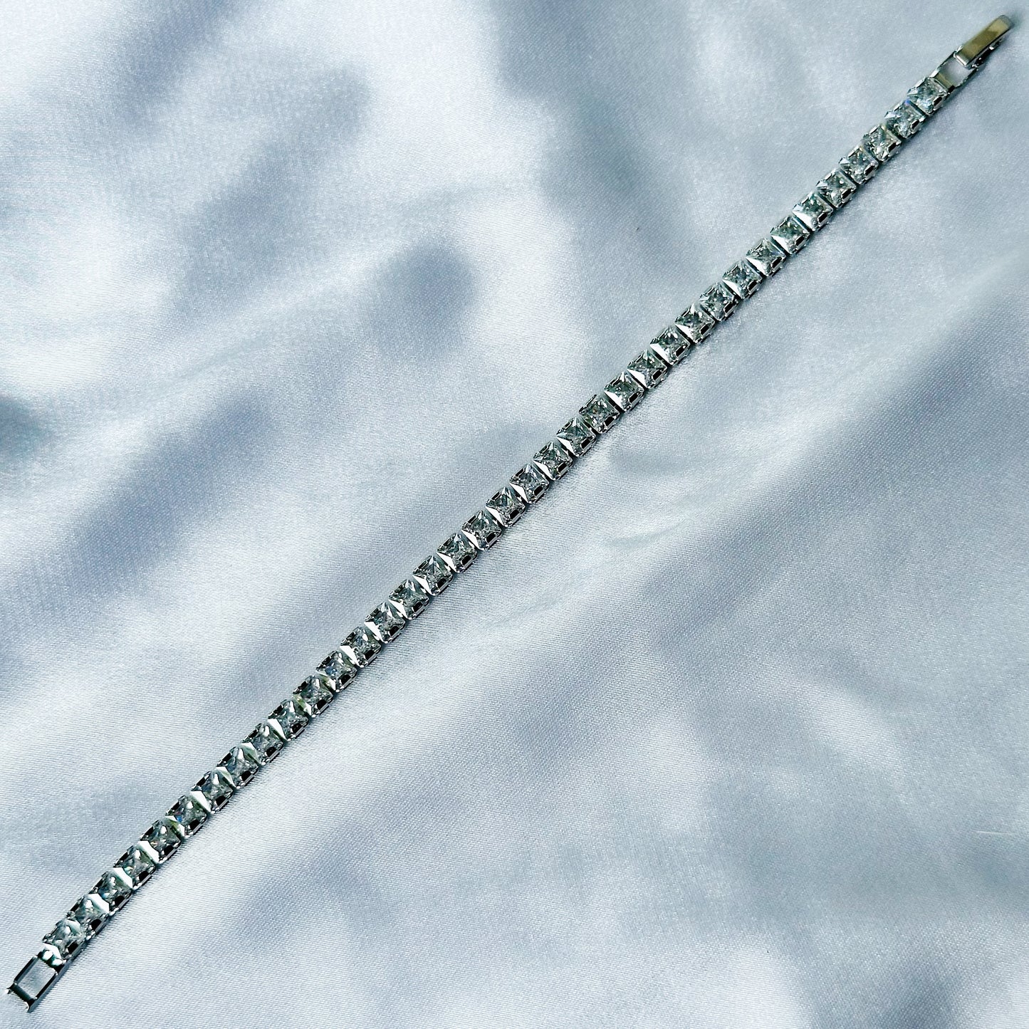 American Diamond Silver Plated Tennis Chain Bracelet