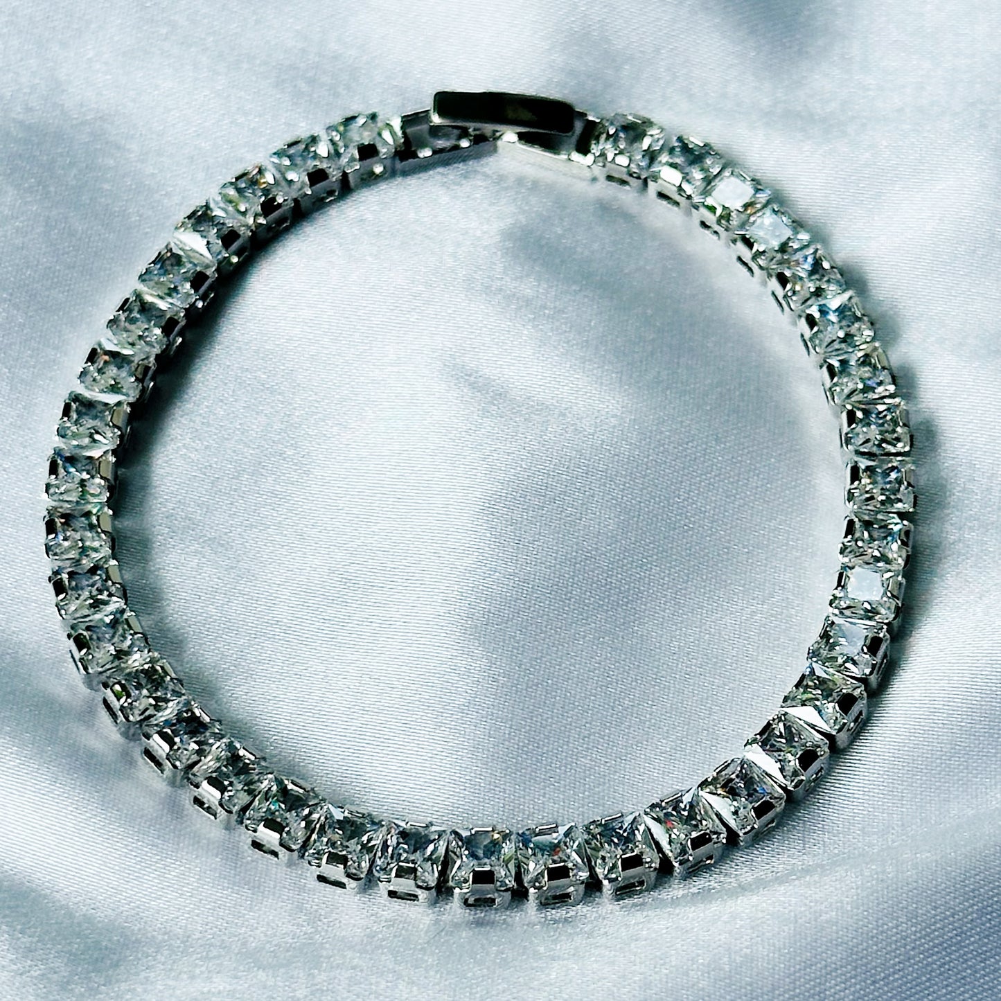 American Diamond Silver Plated Tennis Chain Bracelet