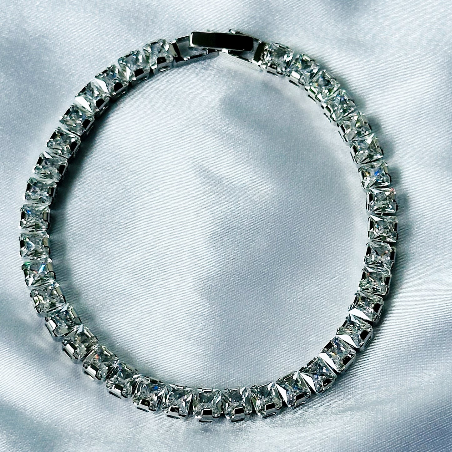 American Diamond Silver Plated Tennis Chain Bracelet