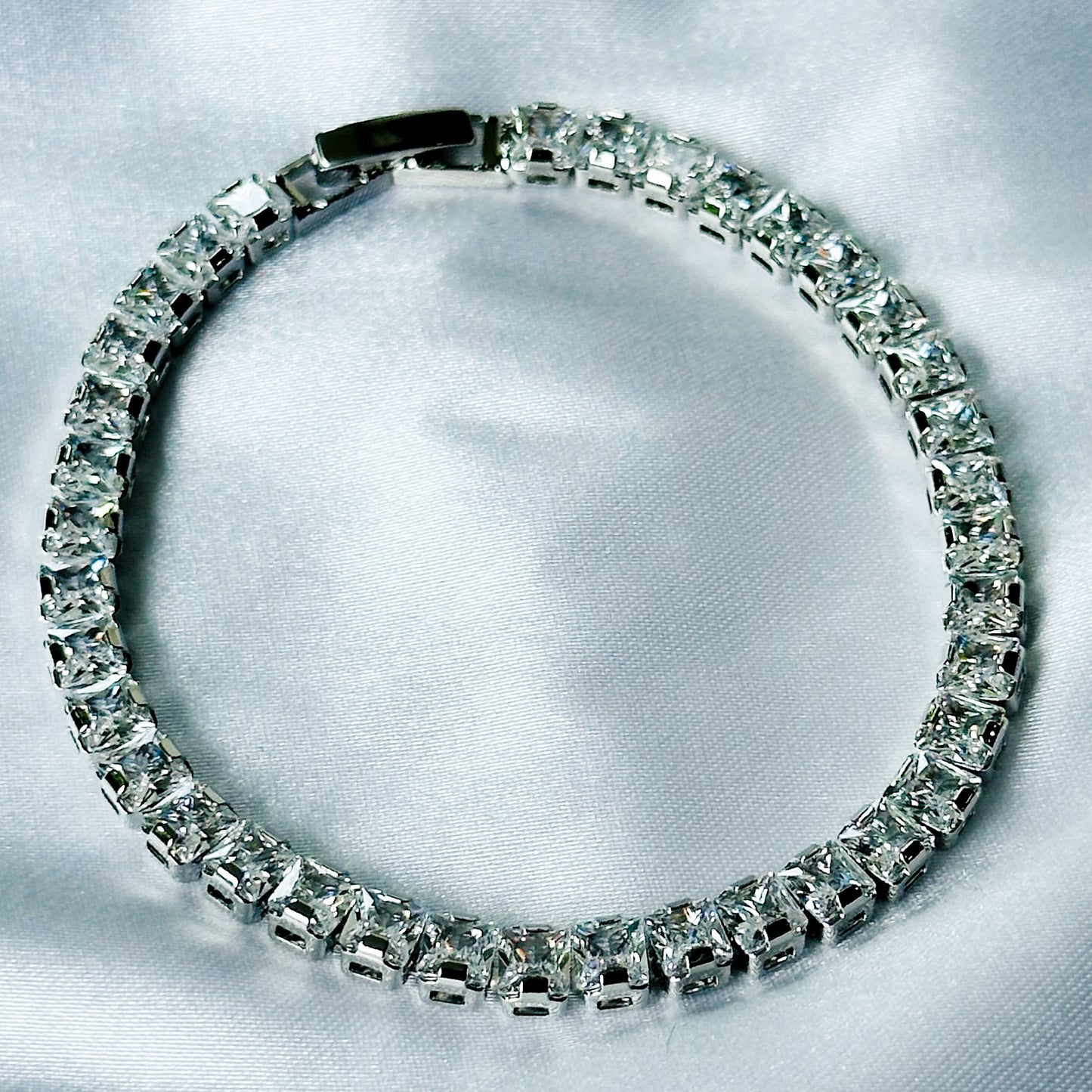 American Diamond Silver Plated Tennis Chain Bracelet