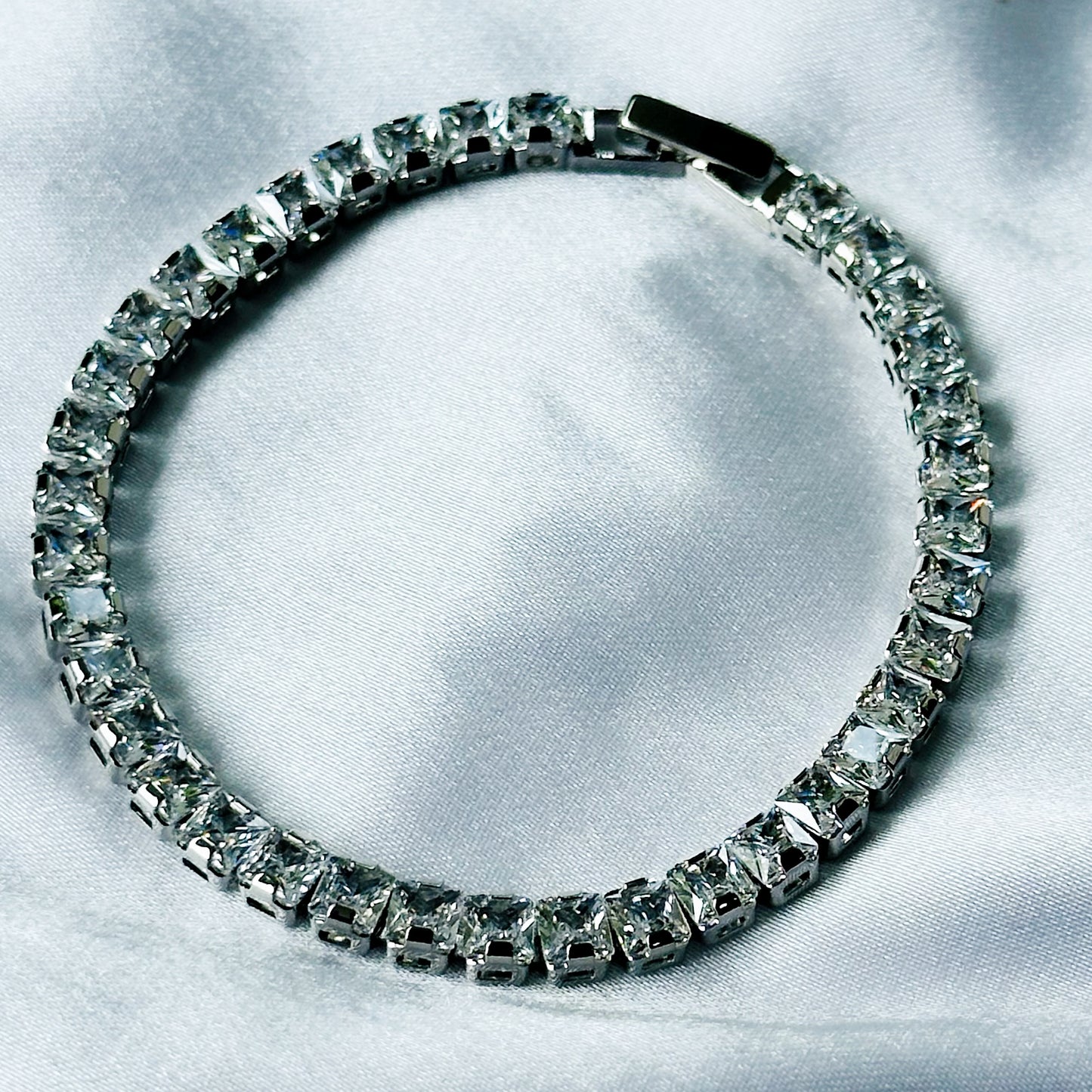 American Diamond Silver Plated Tennis Chain Bracelet