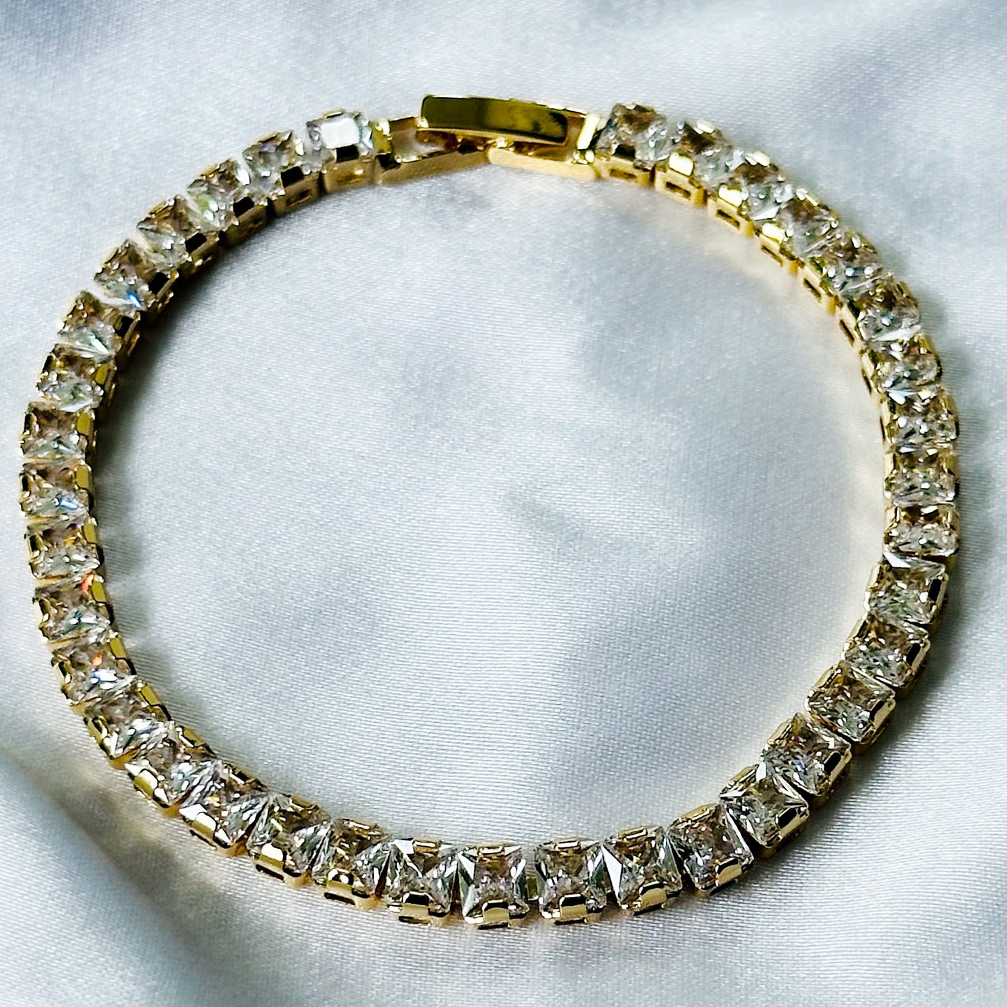 American Diamond Gold Plated Tennis Chain Bracelet