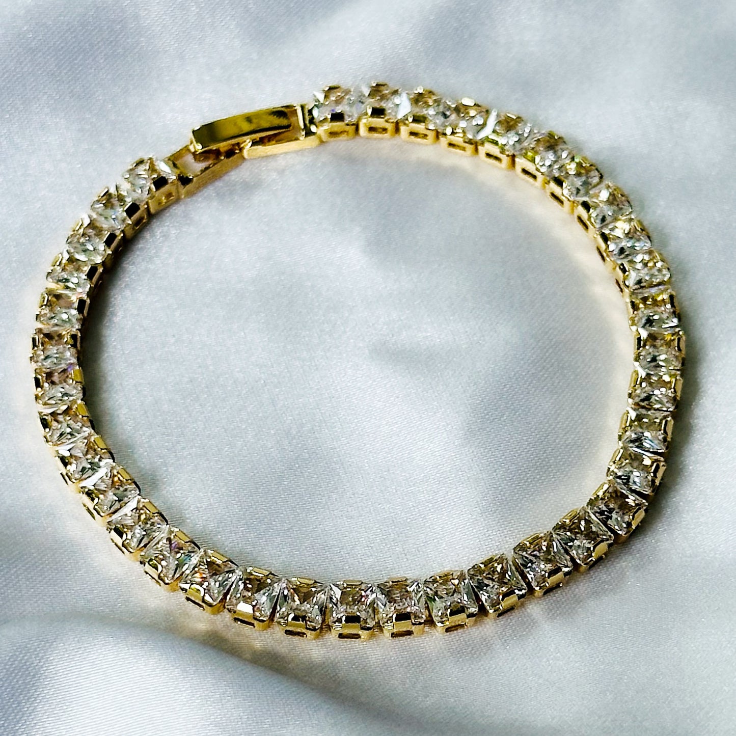 American Diamond Gold Plated Tennis Chain Bracelet