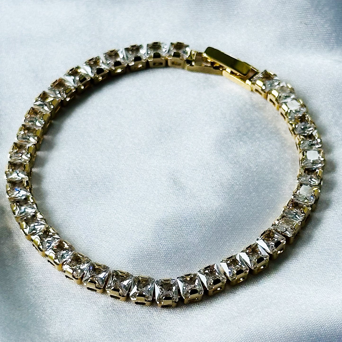 American Diamond Gold Plated Tennis Chain Bracelet