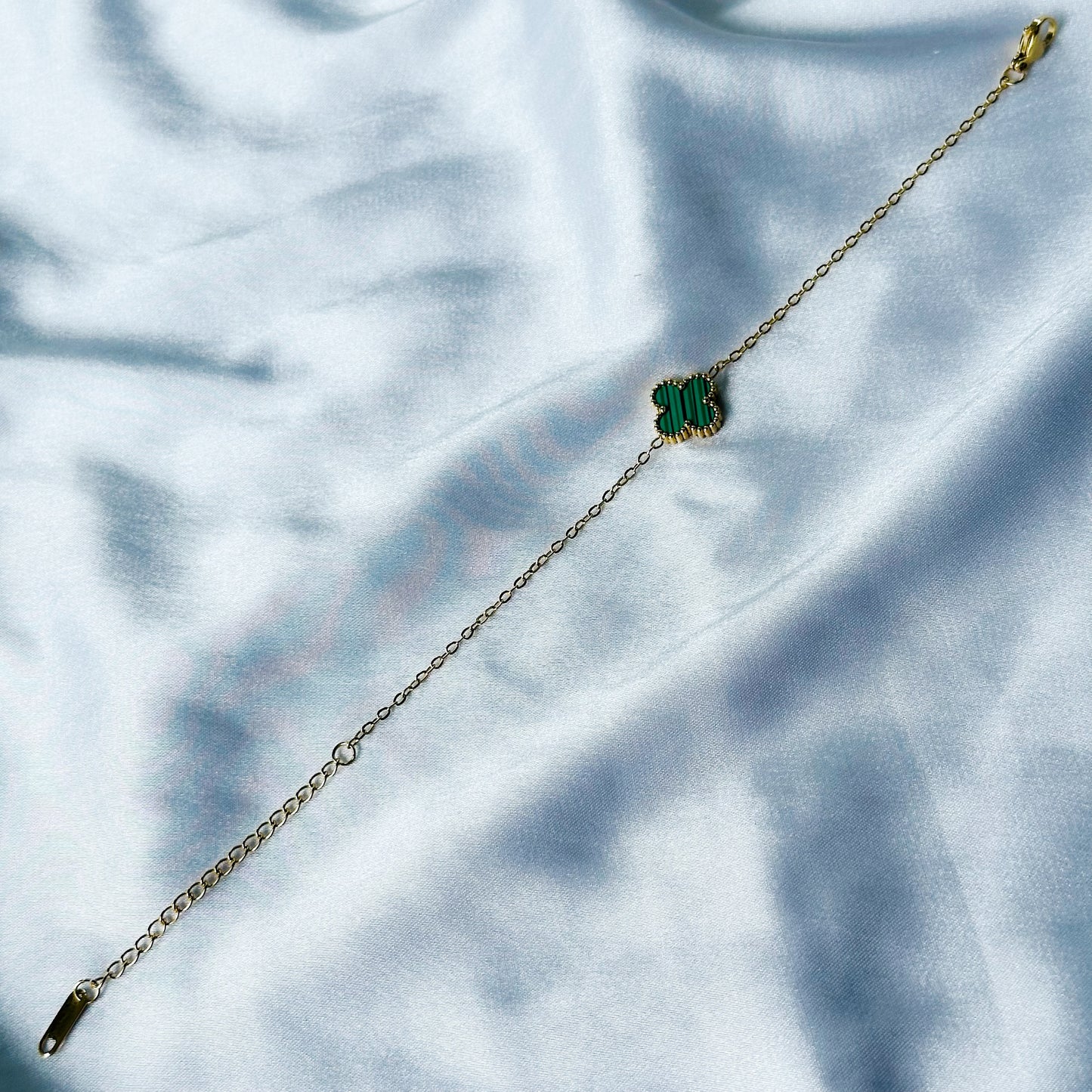 Green Floral Design Gold Plated Adjustable Stainless Steel Chain Bracelet