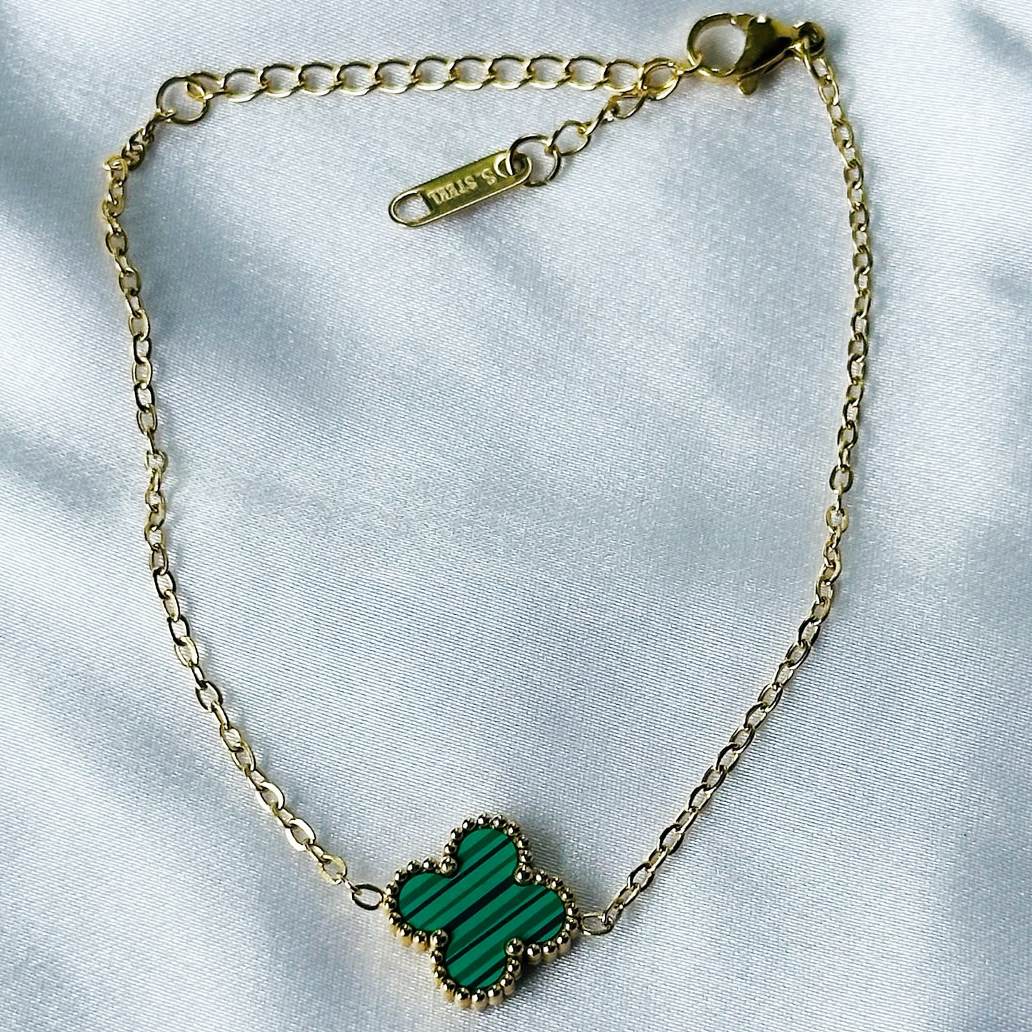 Green Floral Design Gold Plated Adjustable Stainless Steel Chain Bracelet