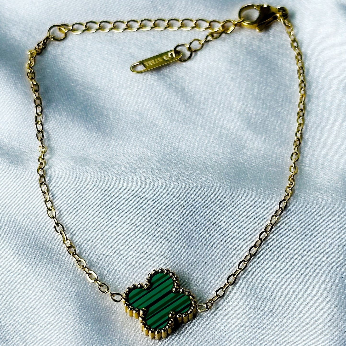 Green Floral Design Gold Plated Adjustable Stainless Steel Chain Bracelet