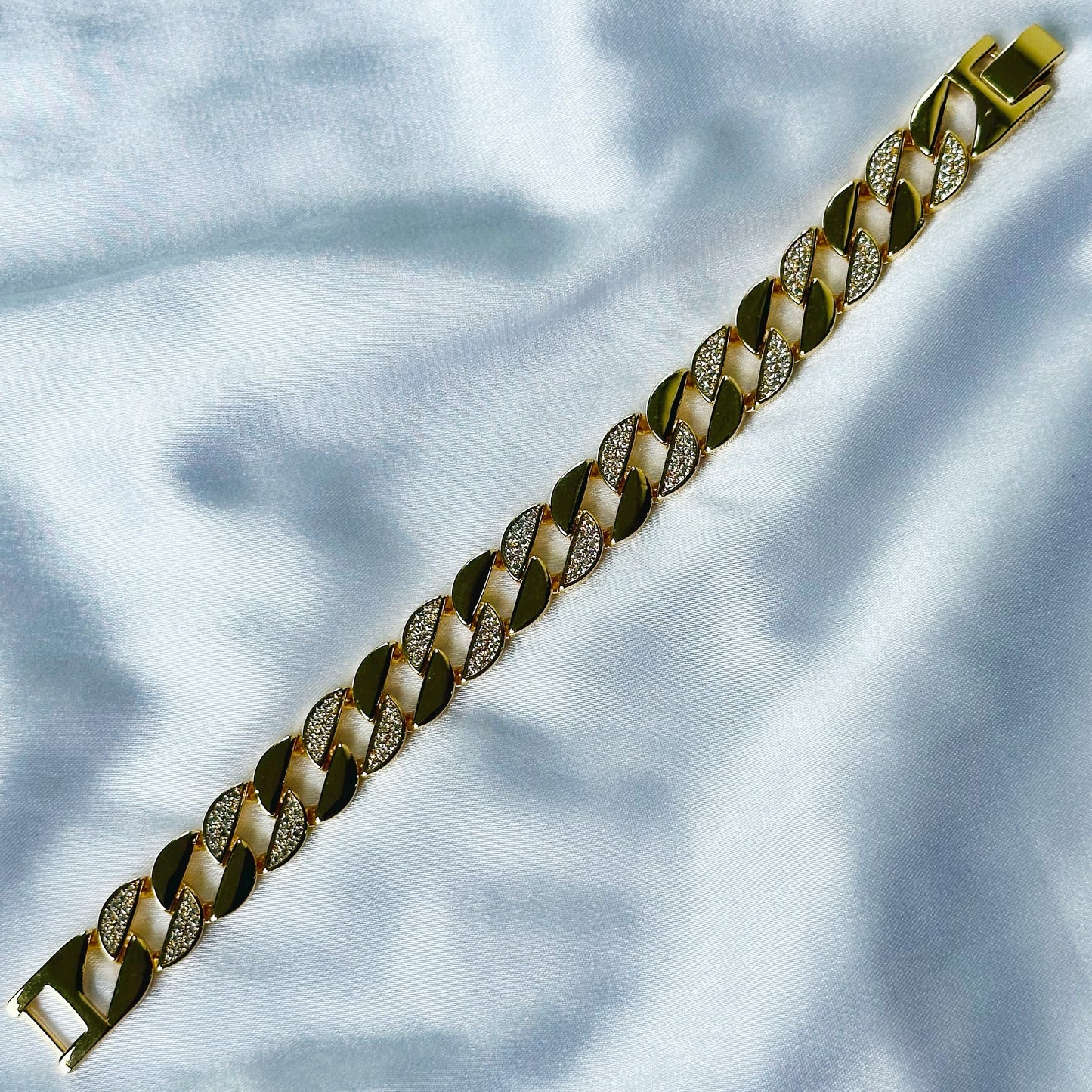American Diamond Gold Plated Cuban Link Chain Bracelet