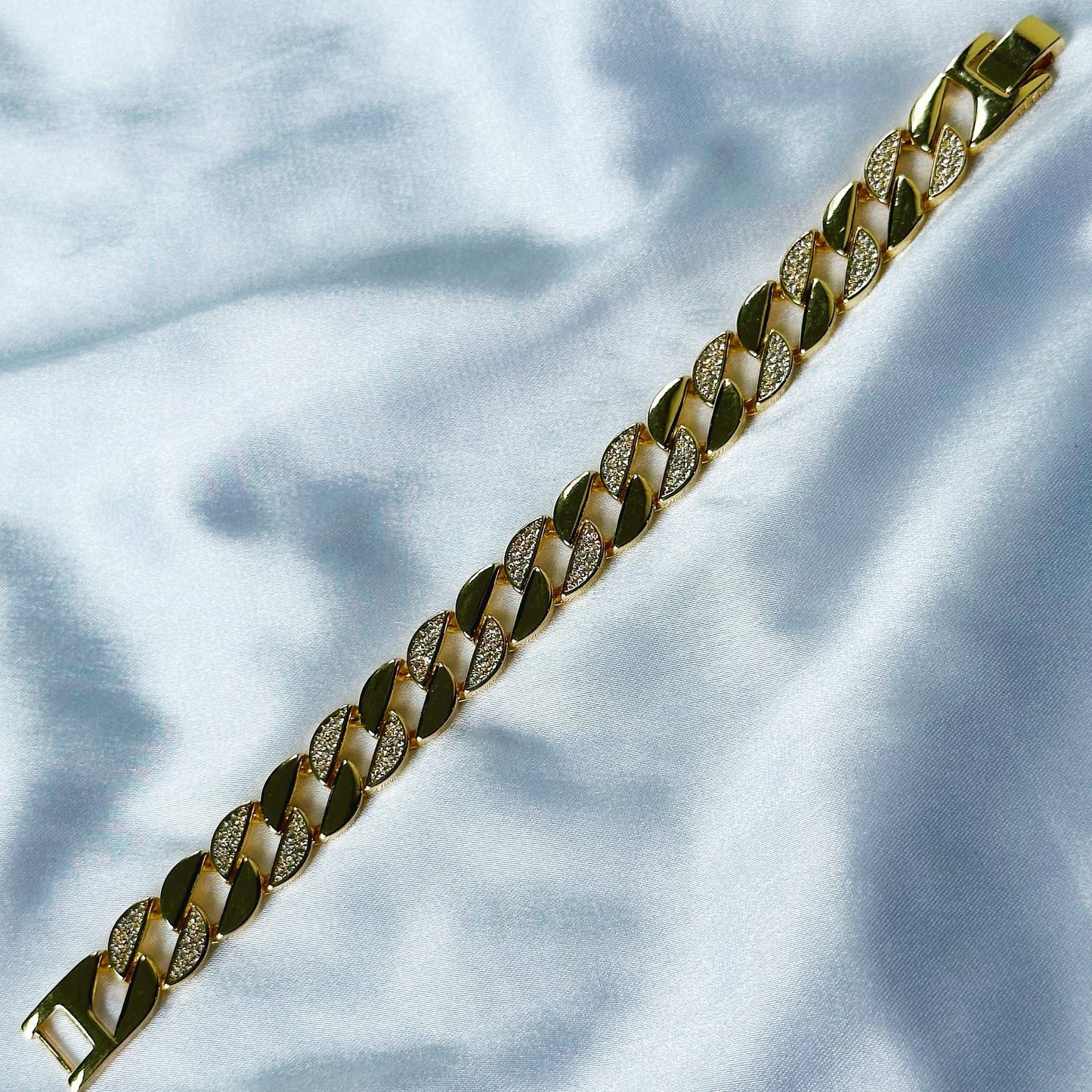 American Diamond Gold Plated Cuban Link Chain Bracelet