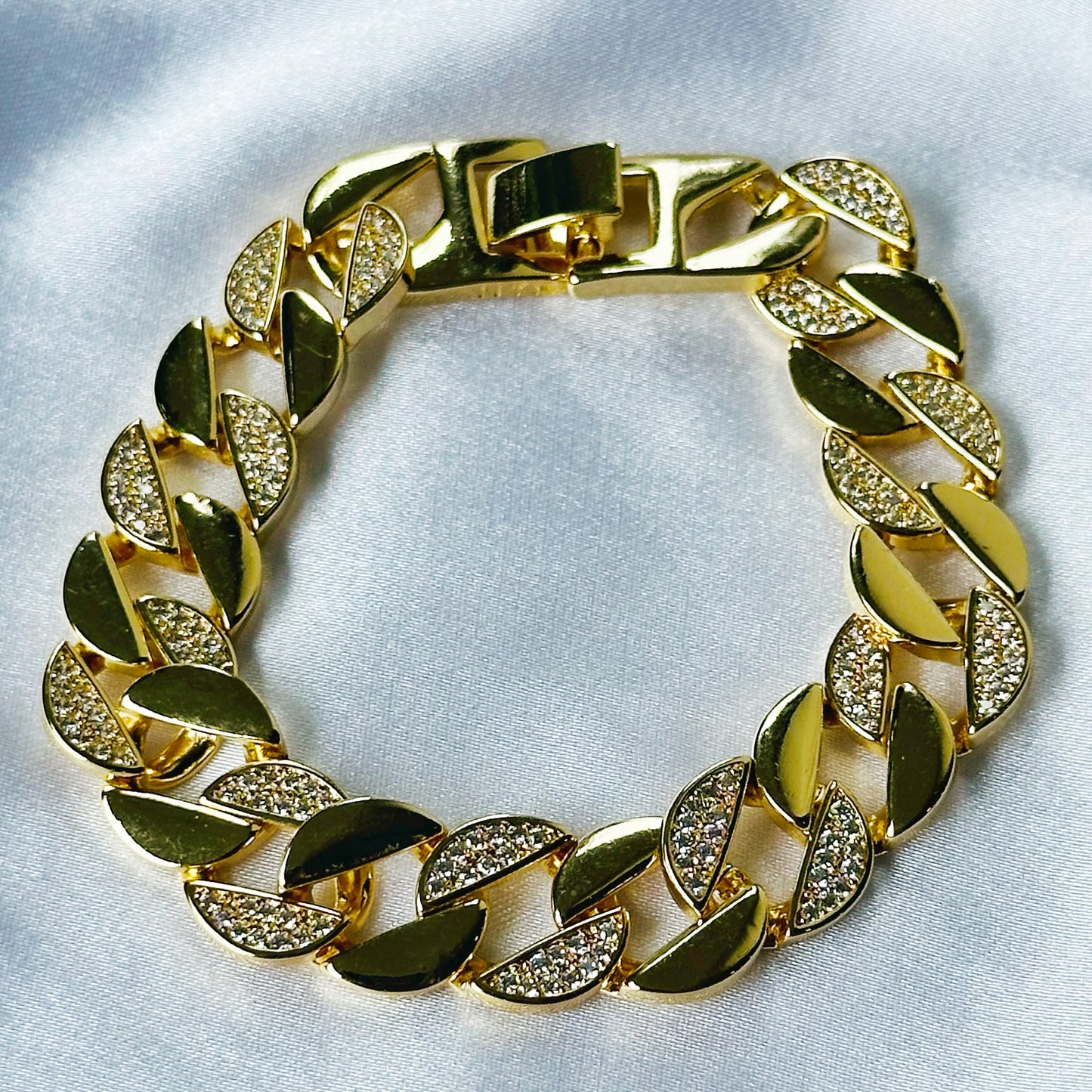 American Diamond Gold Plated Cuban Link Chain Bracelet