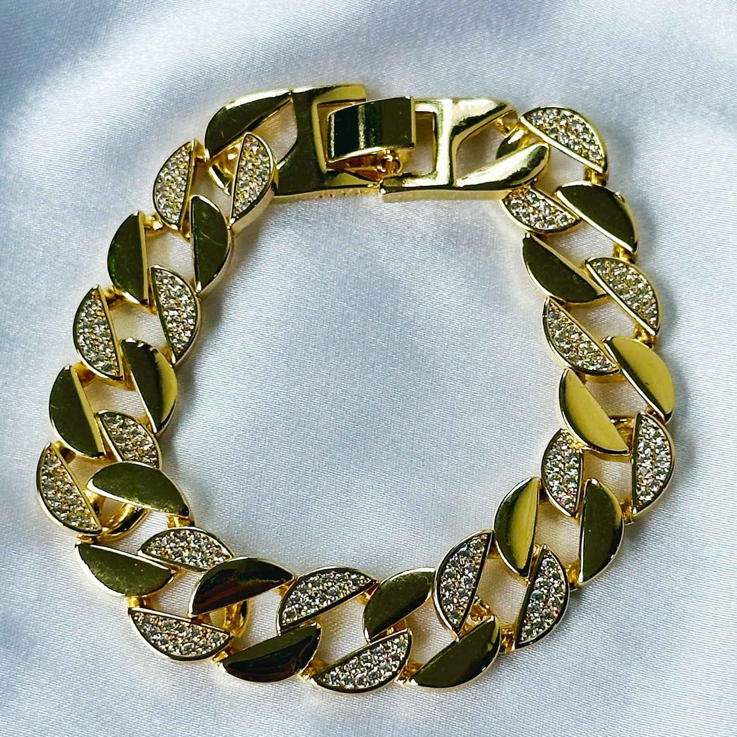 American Diamond Gold Plated Cuban Link Chain Bracelet