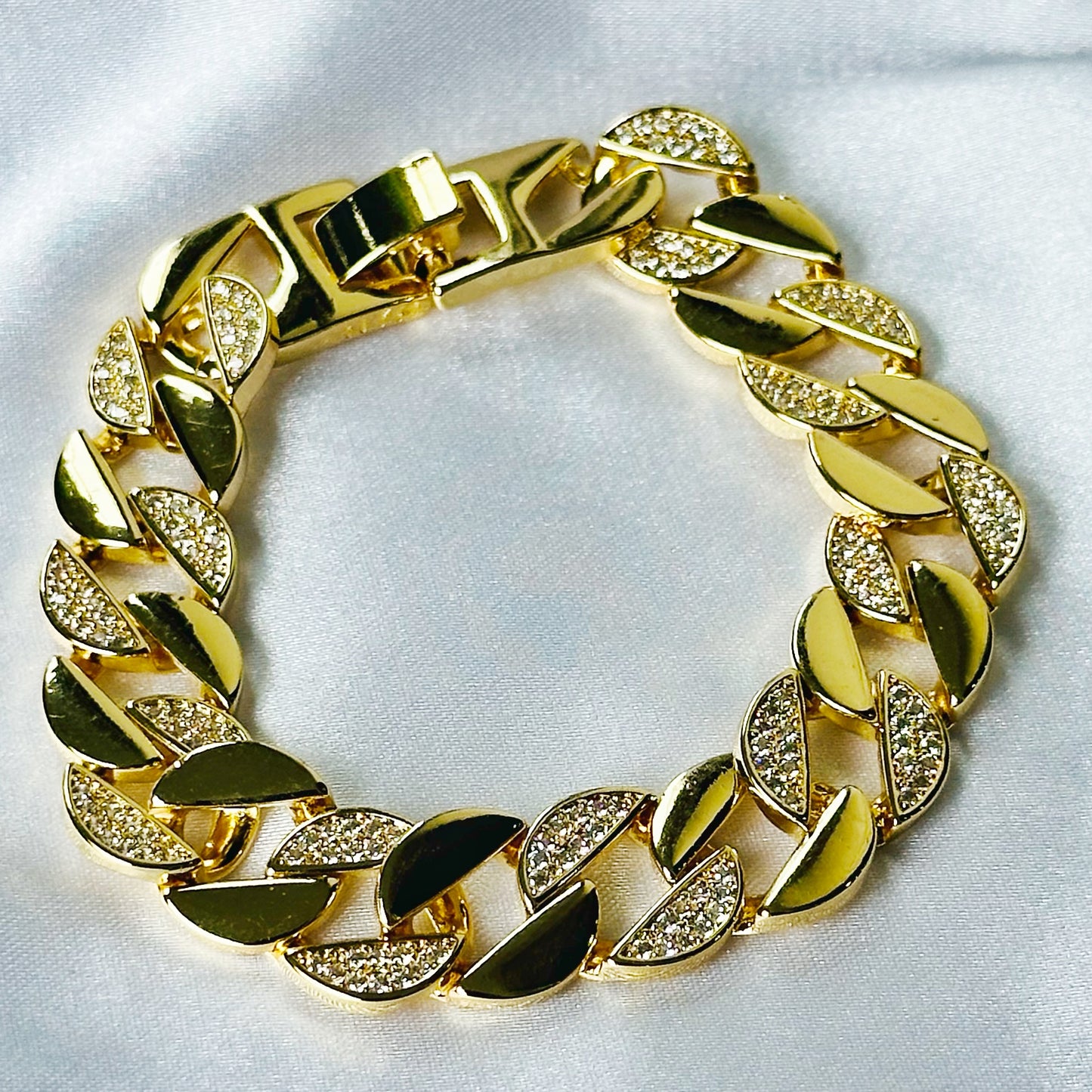 American Diamond Gold Plated Cuban Link Chain Bracelet