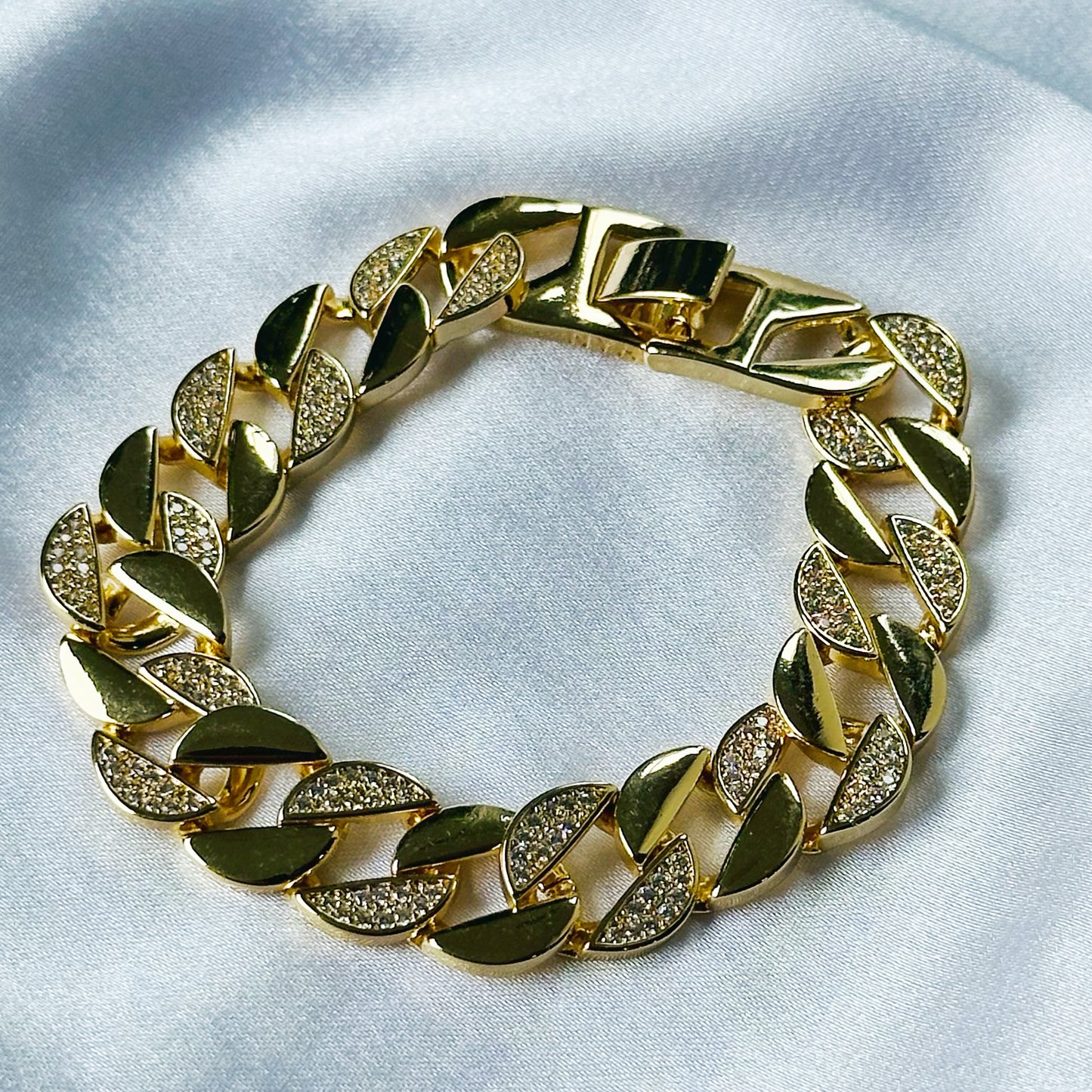 American Diamond Gold Plated Cuban Link Chain Bracelet