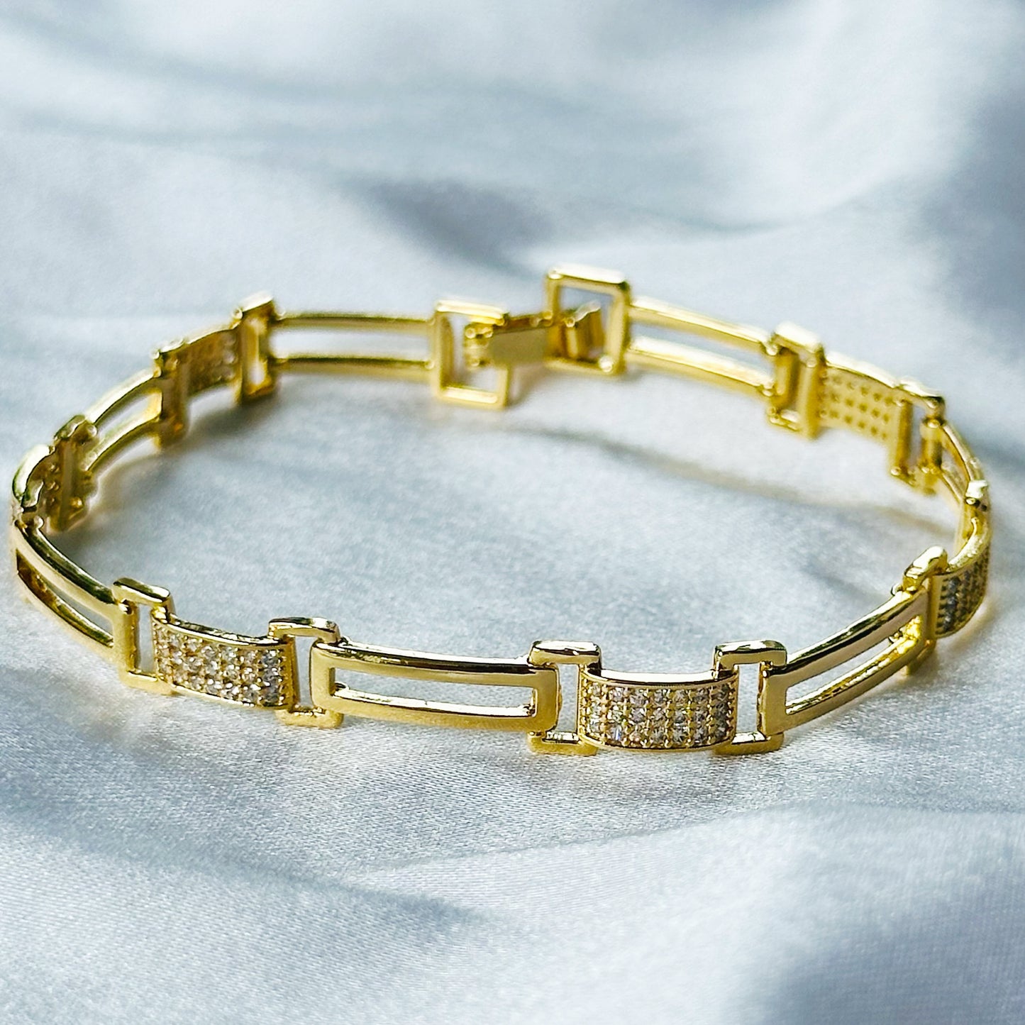 American Diamond Gold Plated Chain Bracelet