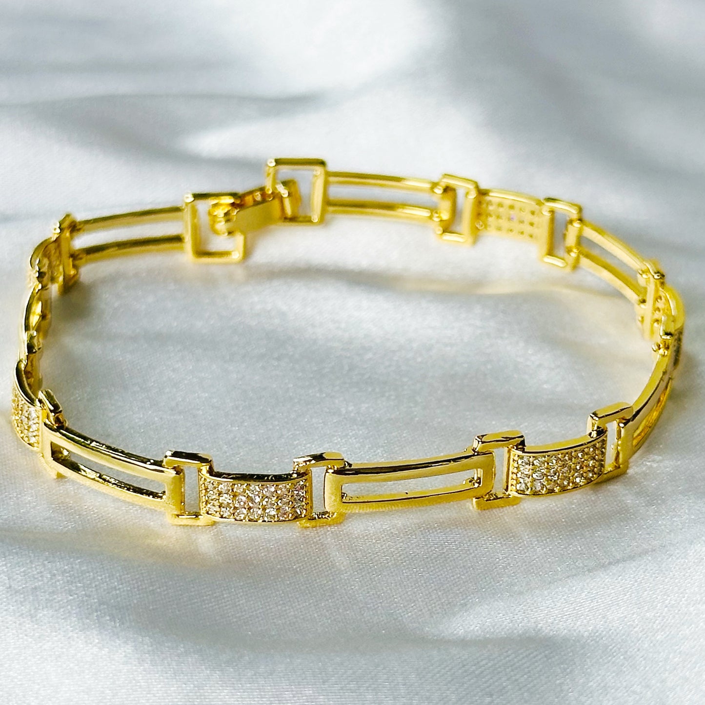 American Diamond Gold Plated Chain Bracelet