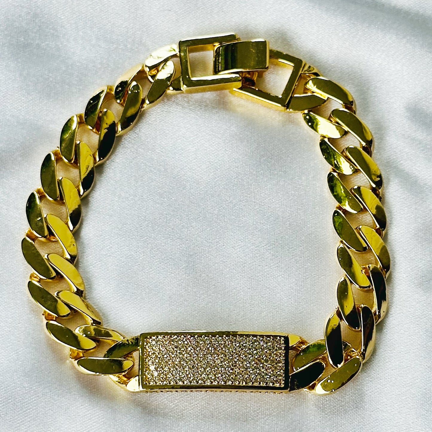 American Diamond Gold Plated Cuban Link Chain Bracelet