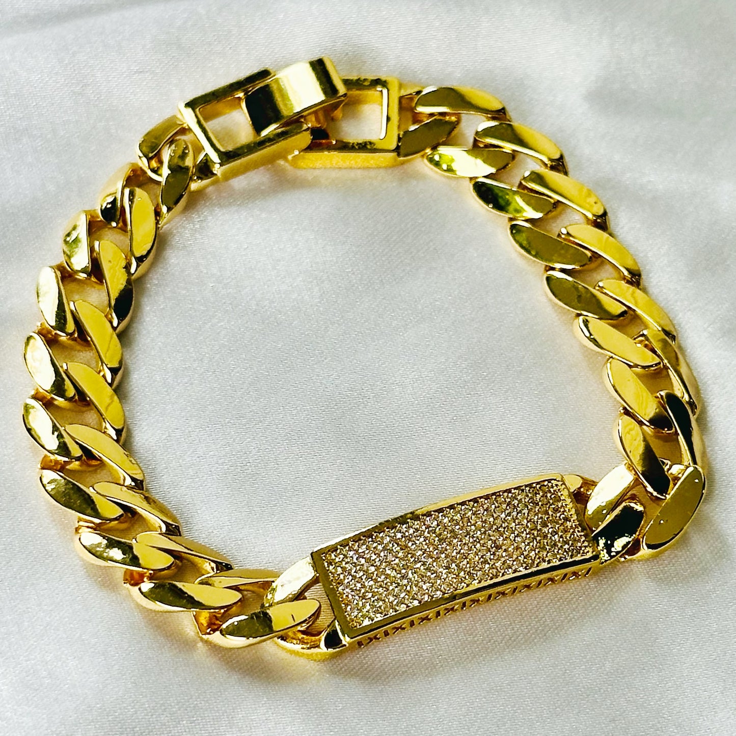 American Diamond Gold Plated Cuban Link Chain Bracelet
