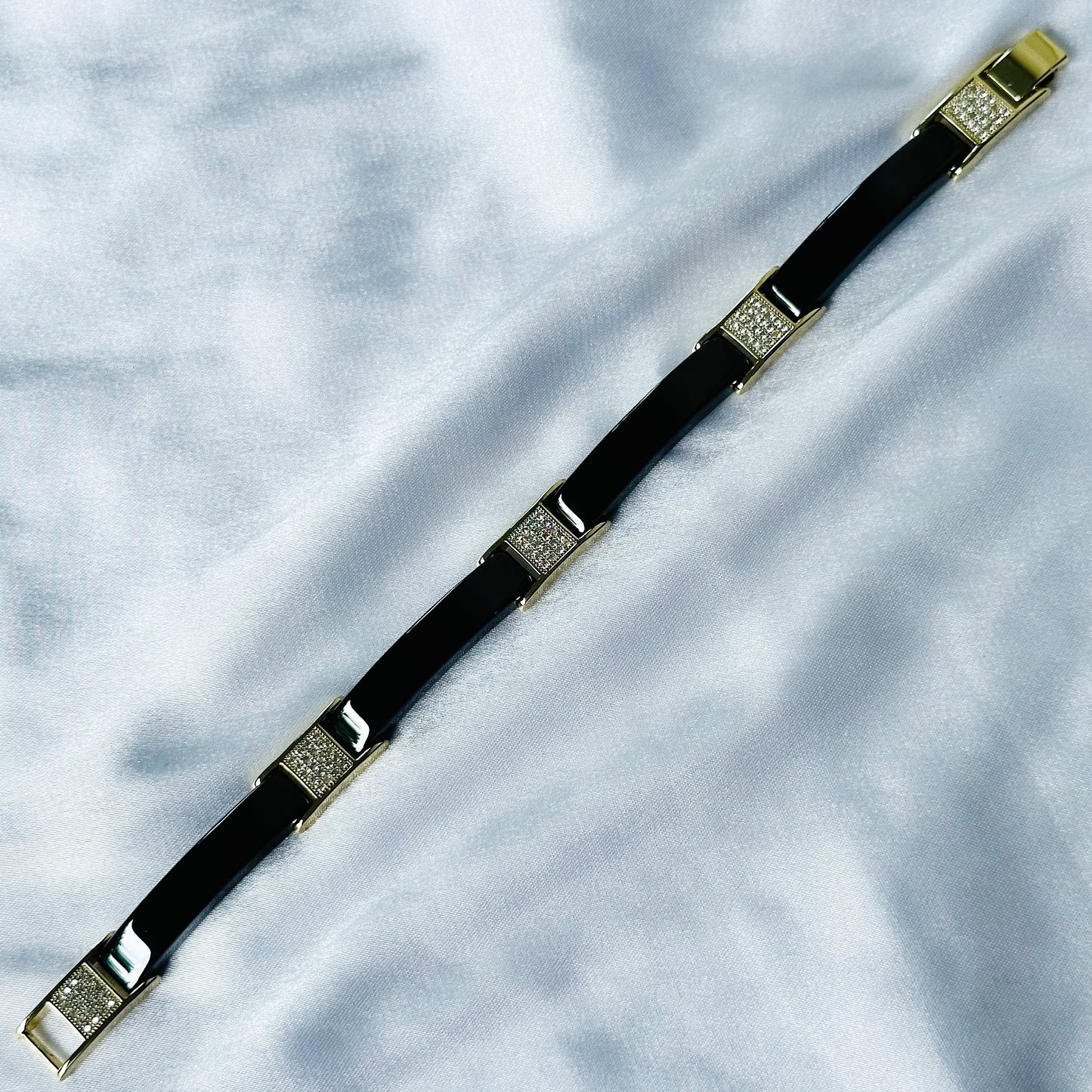 American Diamond Black/Gold Ceramic Stainless Steel Chain Bracelet