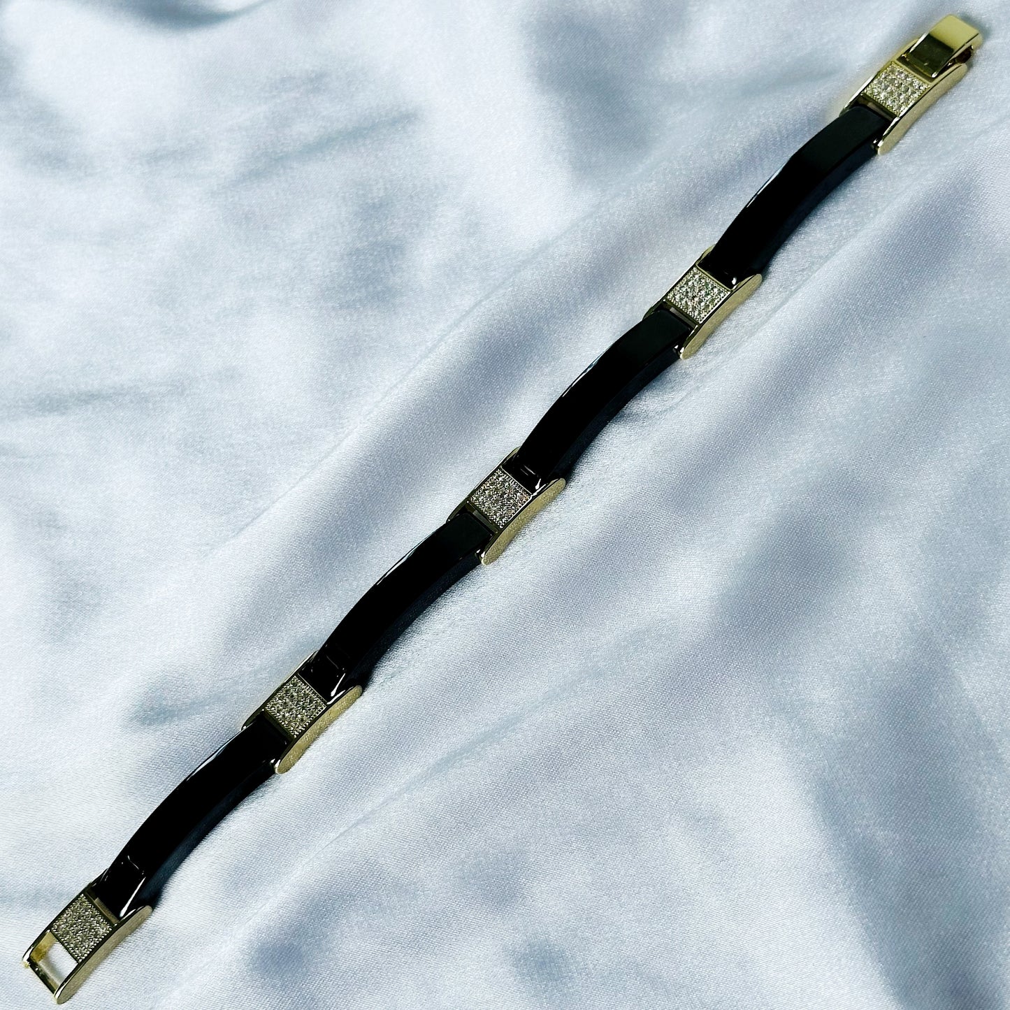 American Diamond Black/Gold Ceramic Stainless Steel Chain Bracelet