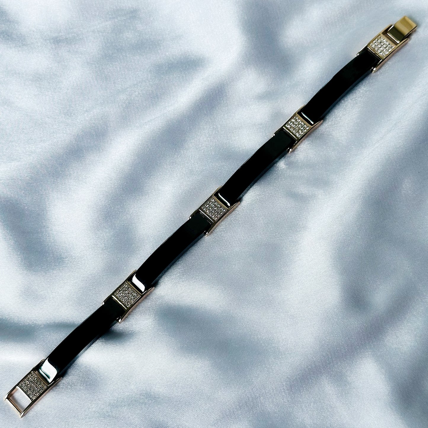 American Diamond Black/Rose Gold Ceramic Stainless Steel Chain Bracelet