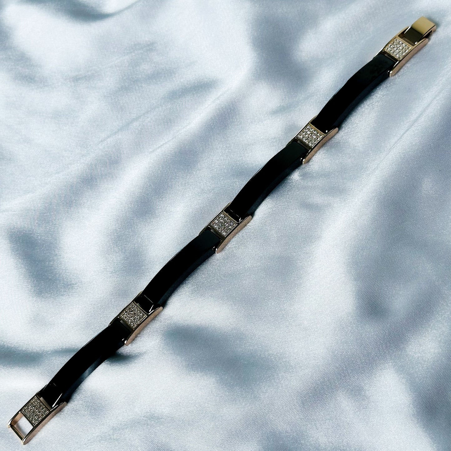 American Diamond Black/Rose Gold Ceramic Stainless Steel Chain Bracelet
