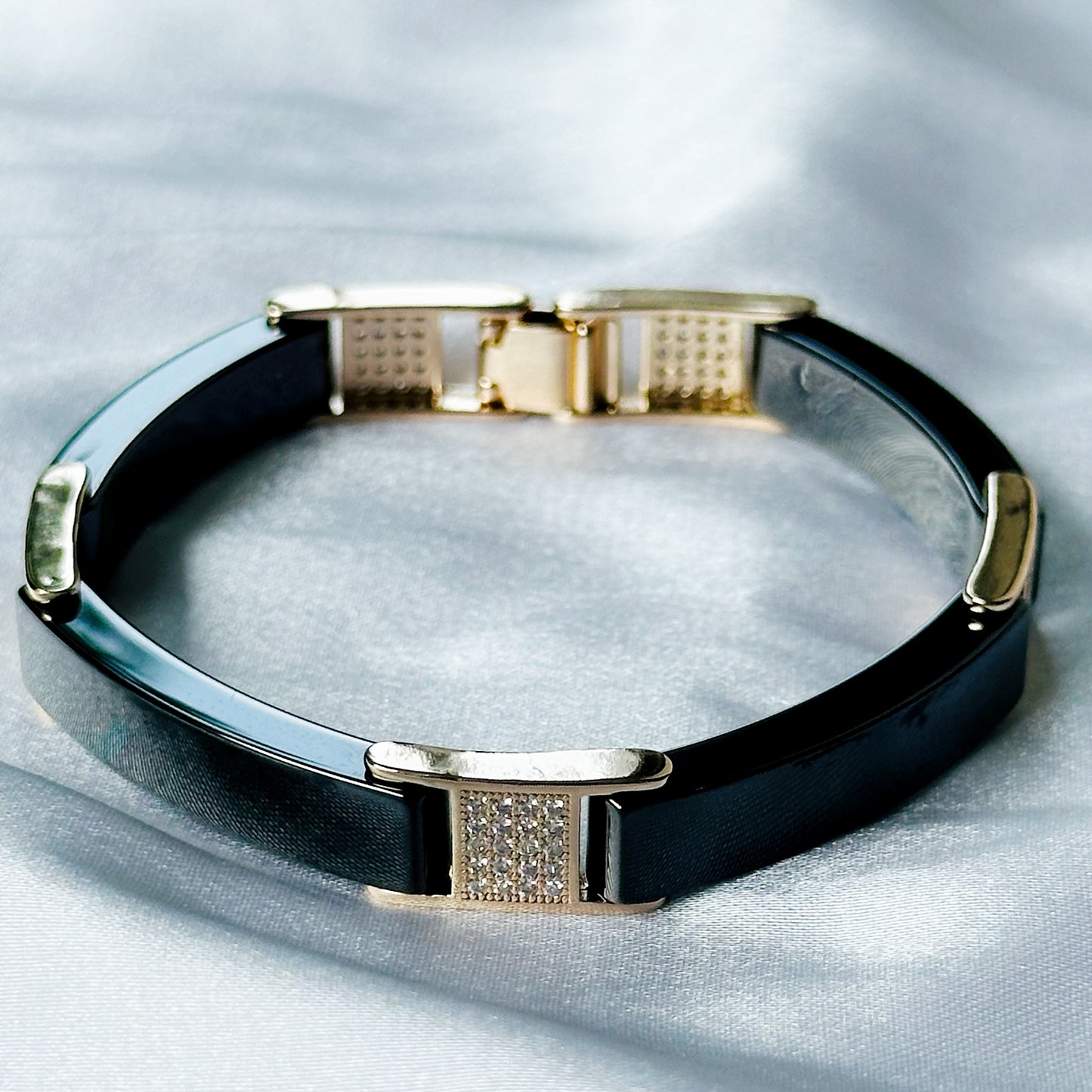 American Diamond Black/Rose Gold Ceramic Stainless Steel Chain Bracelet