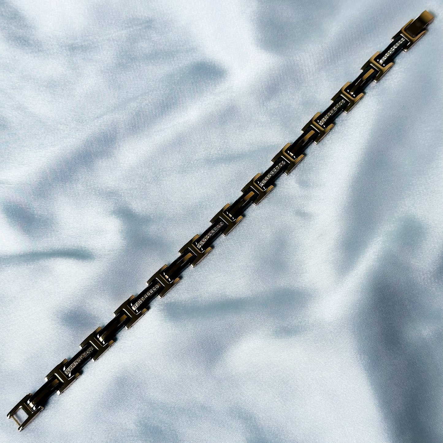 American Diamond Black/Rose Gold Ceramic Stainless Steel Chain Bracelet