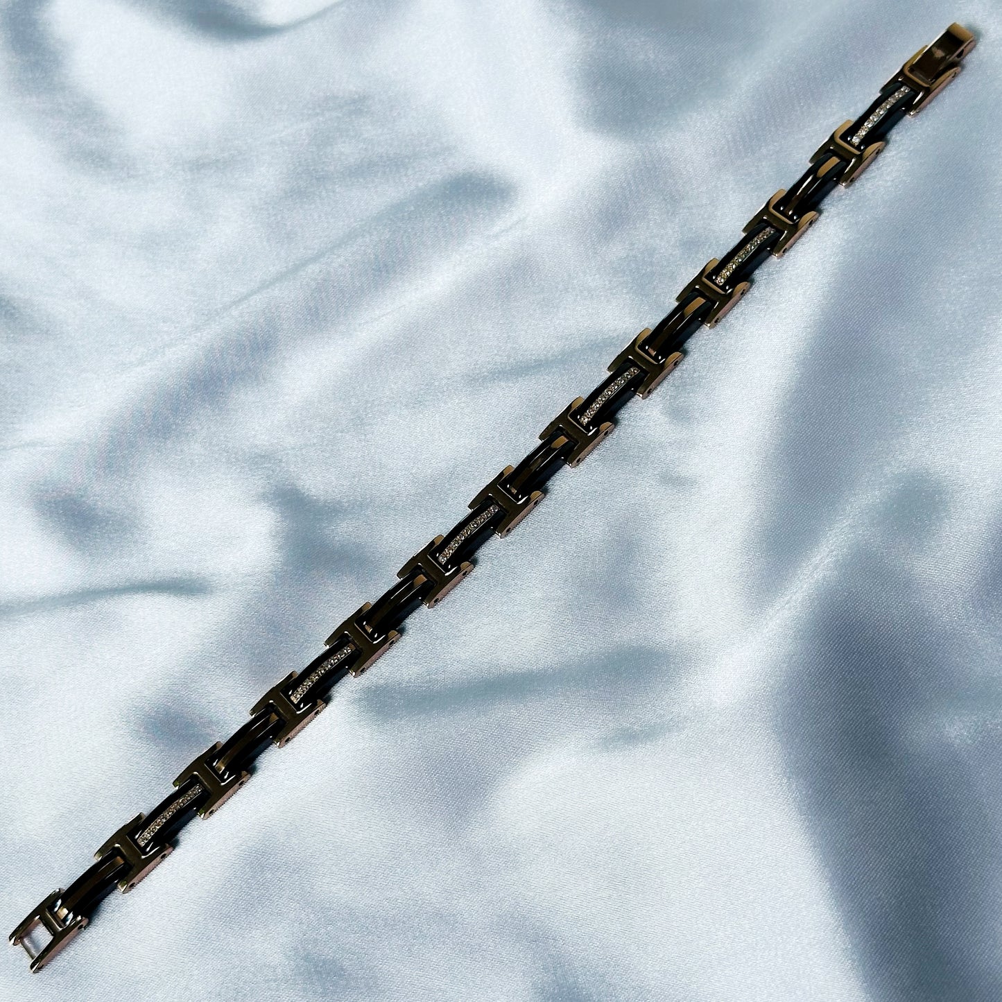 American Diamond Black/Rose Gold Ceramic Stainless Steel Chain Bracelet