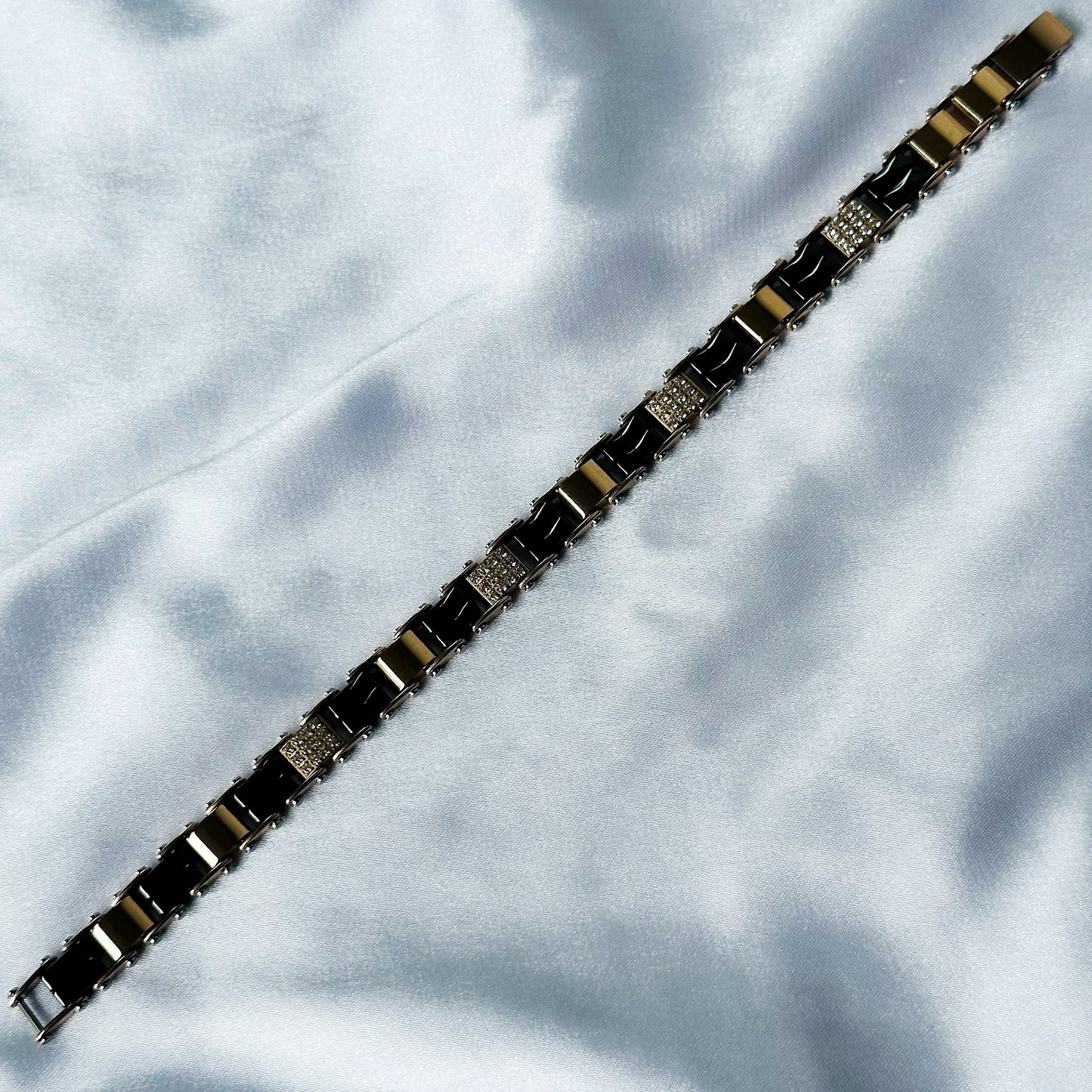 American Diamond Black/Rose Gold Ceramic Stainless Steel Chain Bracelet