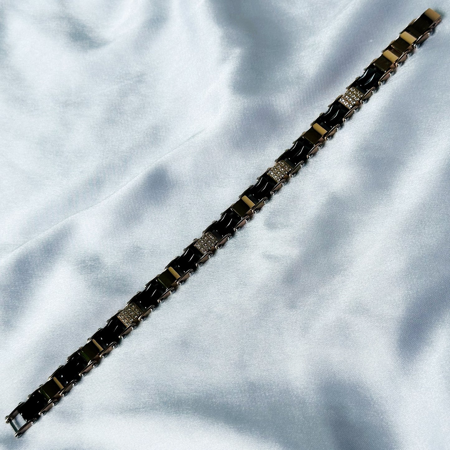 American Diamond Black/Rose Gold Ceramic Stainless Steel Chain Bracelet