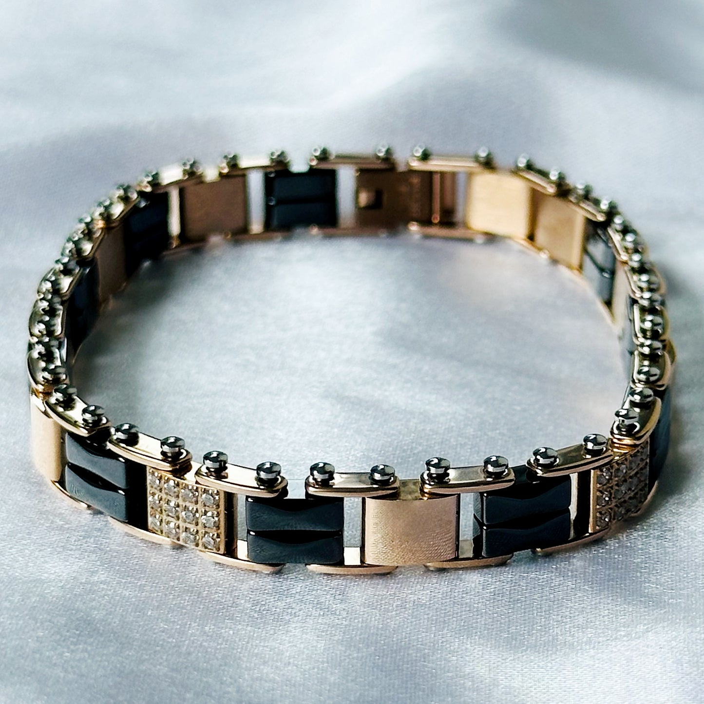 American Diamond Black/Rose Gold Ceramic Stainless Steel Chain Bracelet