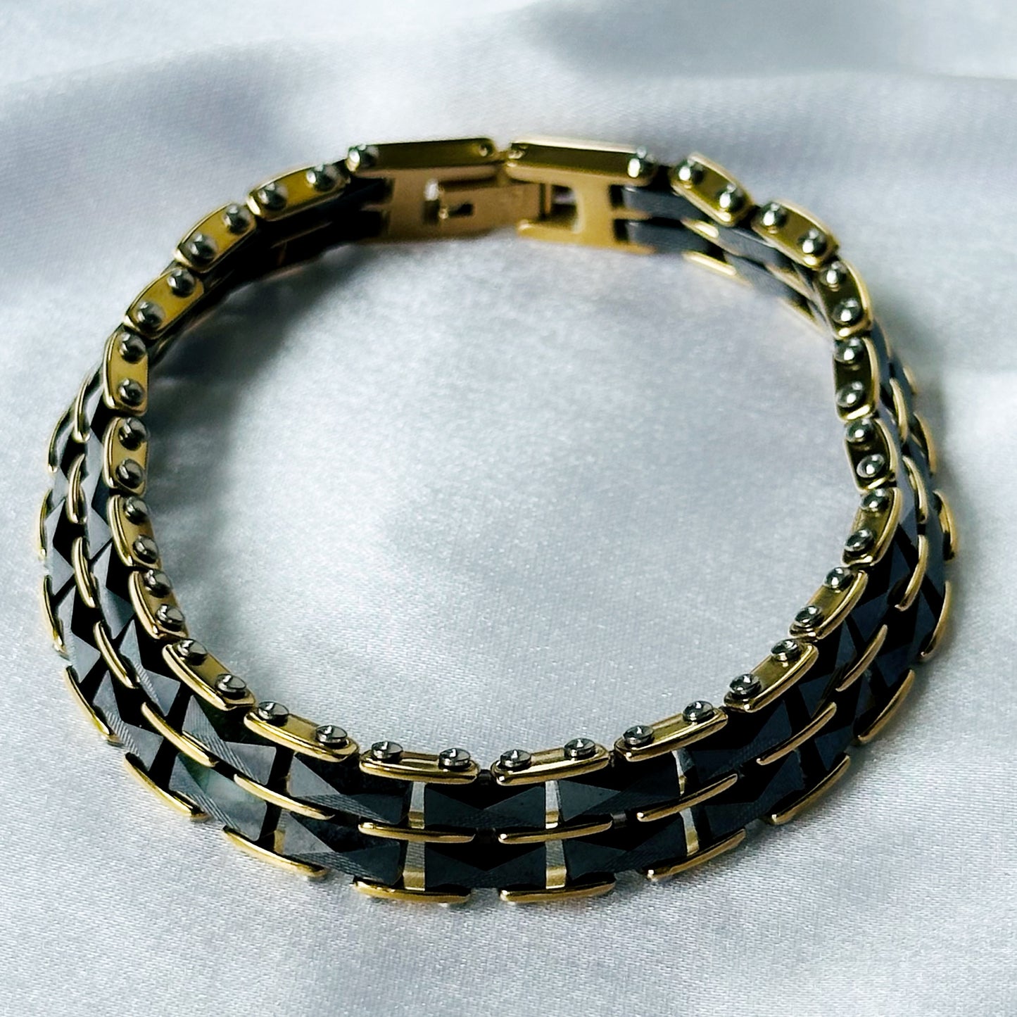 Black/Gold Ceramic Stainless Steel Chain Bracelet