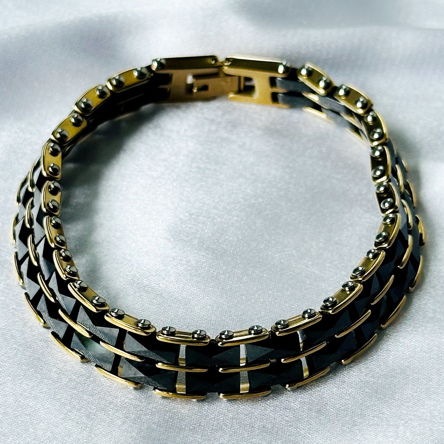 Black/Gold Ceramic Stainless Steel Chain Bracelet