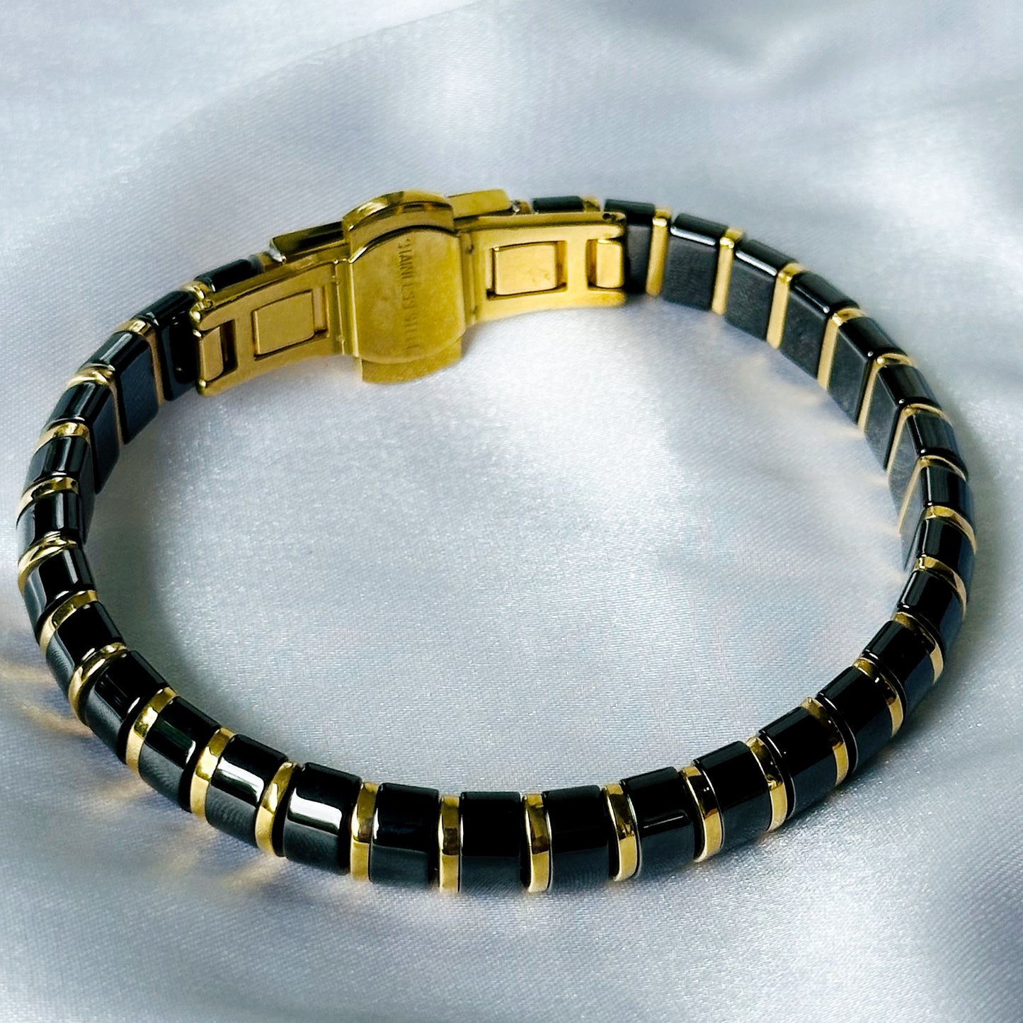 Black/Gold Ceramic Stainless Steel Chain Bracelet