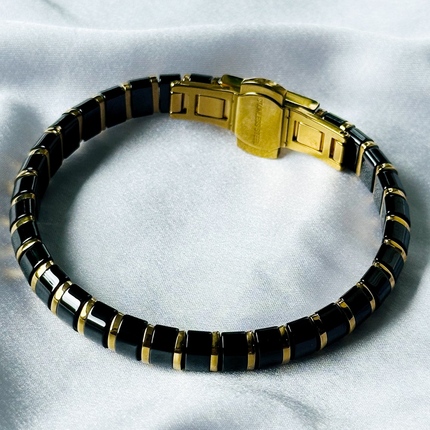 Black/Gold Ceramic Stainless Steel Chain Bracelet