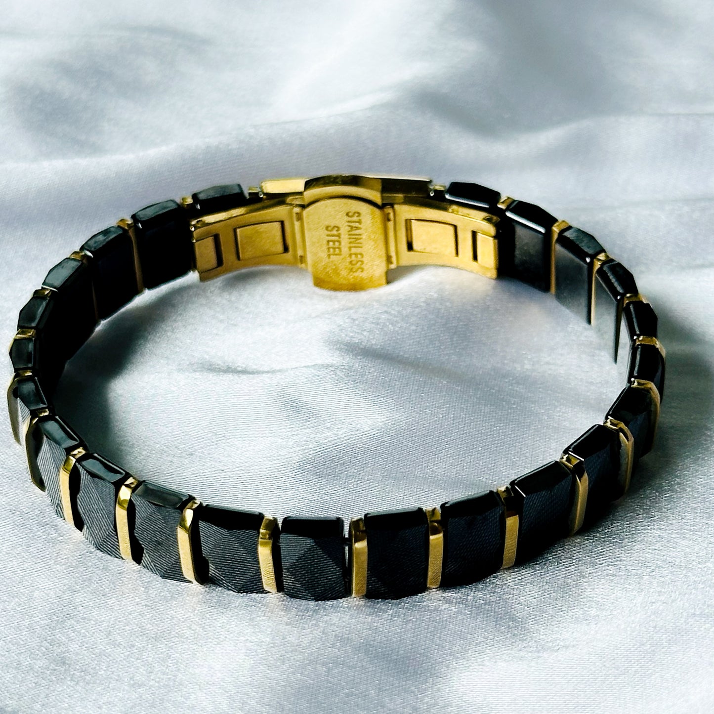 Black/Gold Ceramic Stainless Steel Chain Bracelet